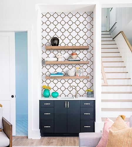 Miniatura 77 de GloryTik Papel tapiz moderno de 16.14 x 197 pulgadas, diseño geométrico azul y blanco, papel de contacto bohemio para armarios y cajones, papel Azul