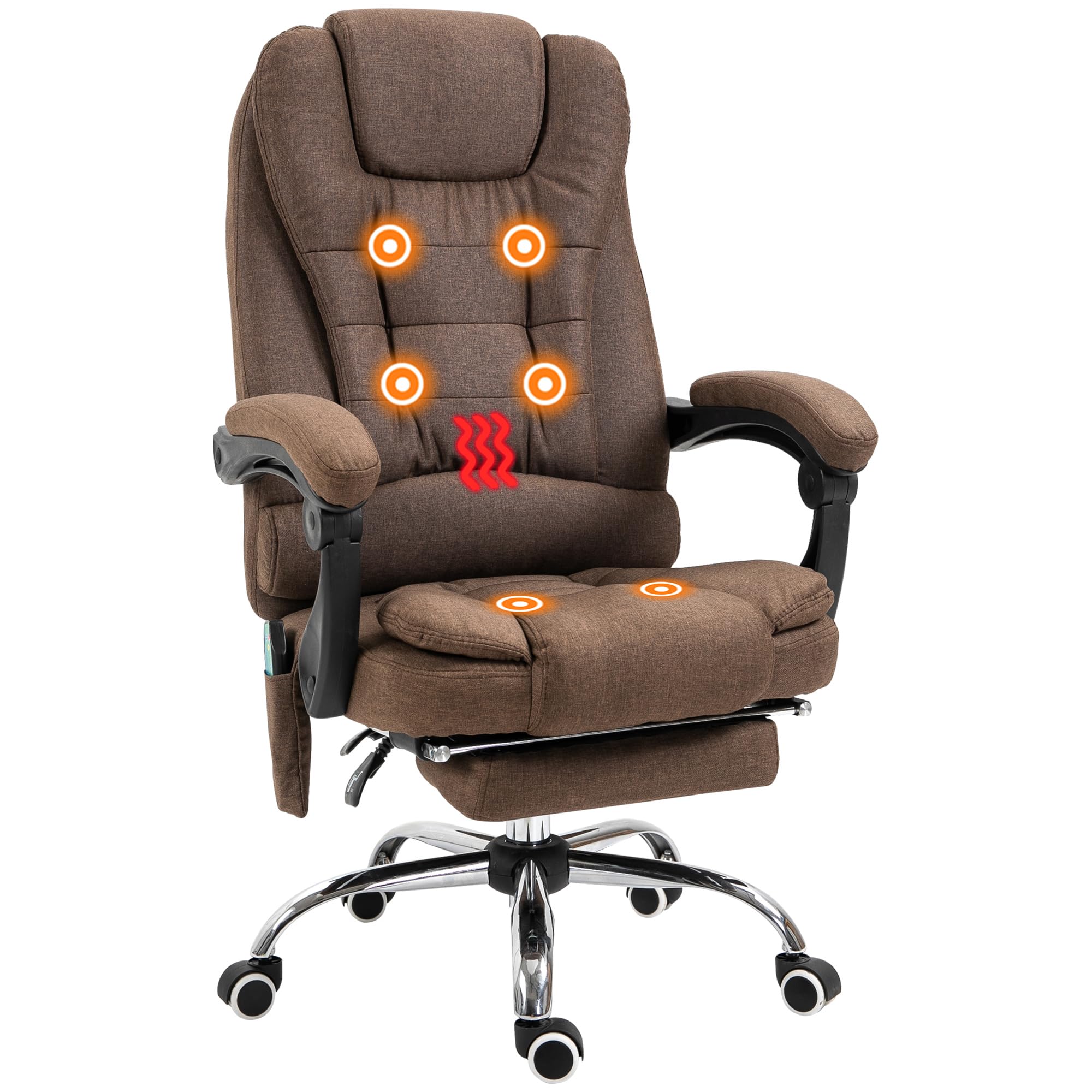 Vinsetto Bürosessel Massagegerät beheizbar ergonomischer Bürosessel höhenverstellbar Rückenlehne neigbar Fußstütze + integriertes Lendenkissen braun