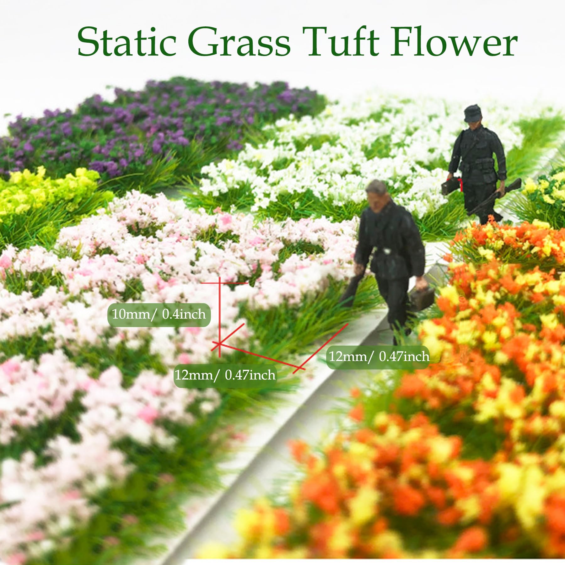 Woohome 112 PCS Miniature Colorful Flower Cluster, 4 Color Static Grass Tuft Model Vegetation Groups Static Grass Tufts for DIY Model Train Landscape Railroad Scenery Grass Tufts Flower - 5