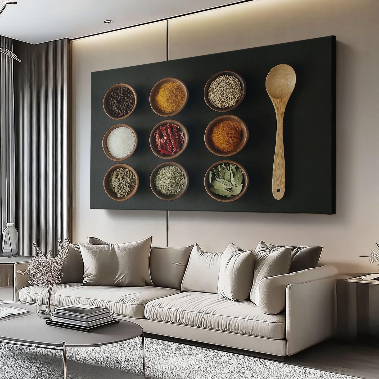 Cuadros de Pared en Lienzo, imágenes Modernas con combinación de Especias para Sala de Estar y Dormitorio, Impresiones de 120 cm de Largo x 50 cm de Ancho, Arte Minimalista para do