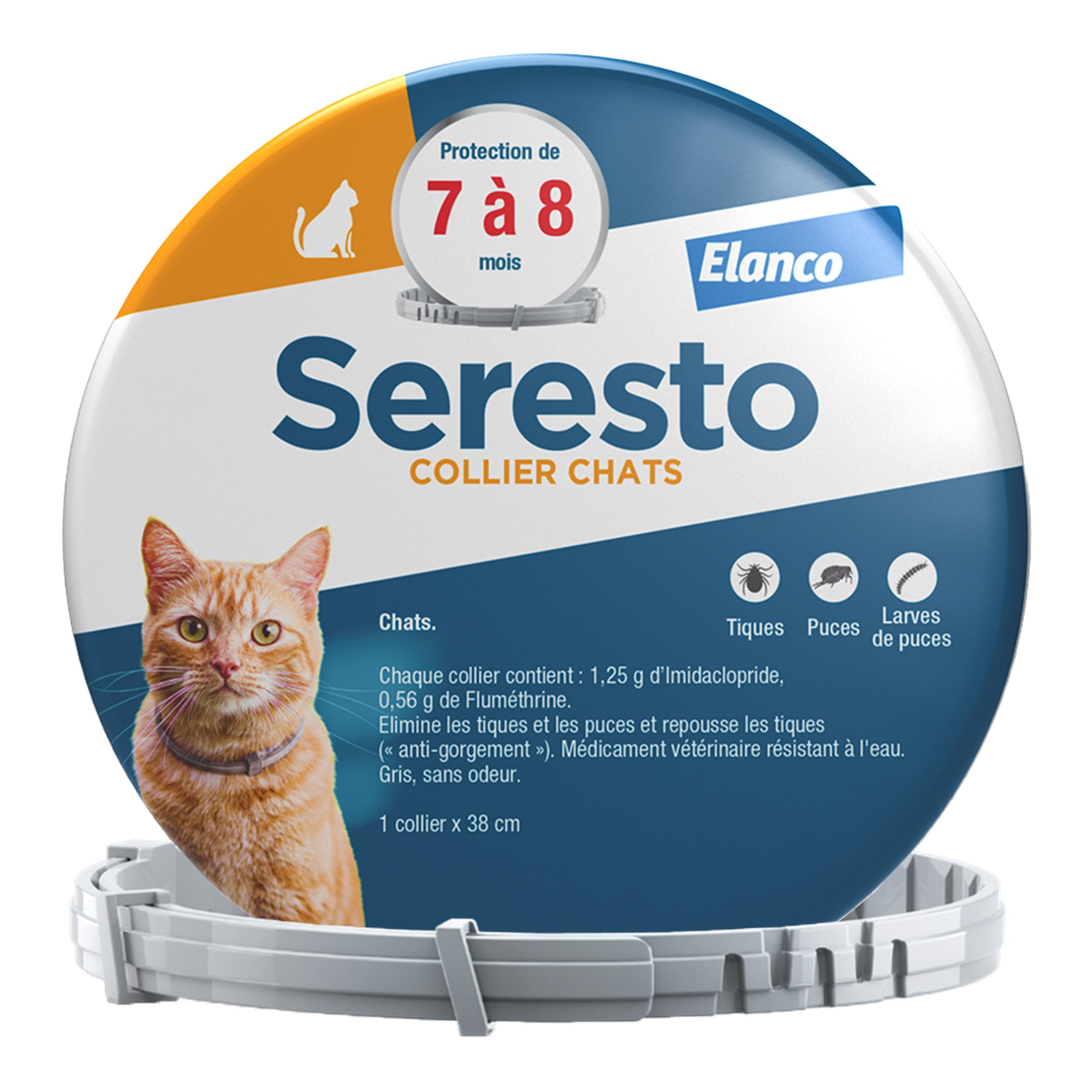 Seresto Collier Chats – Protection anti puces et anti tiques en continu – Collier Seresto pour chat avec protection longue durée de 7 à 8 mois – Gris