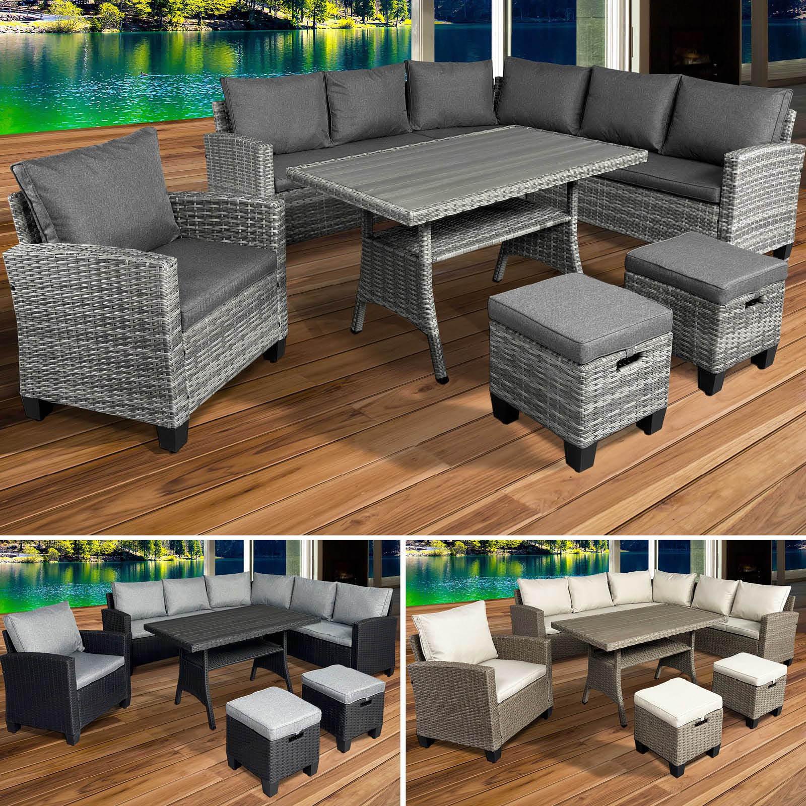 BRAST Gartenmöbel Set Hacienda | bis zu 10 Personen viele Farben | inkl. Kissen & Abdeckung | TÜV geprüft | Outdoor Loungemöbel Sitzgruppe Essgruppe Garnitur | Grau/Anthrazit