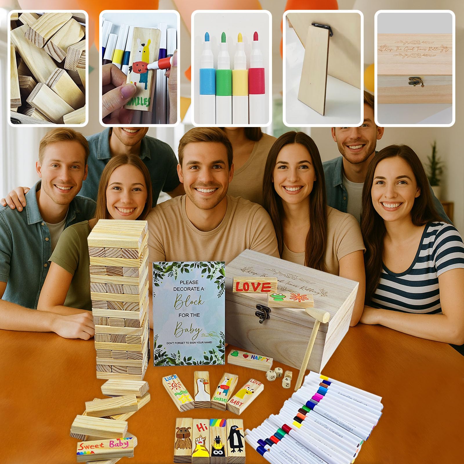 EIGTWEN Kit de 101 piezas de señales de juegos divertidos para baby shower, animadas actividades de juegos de baby shower con 2 formas de jugar para invitados, actividades únicas y creativas adecuadas