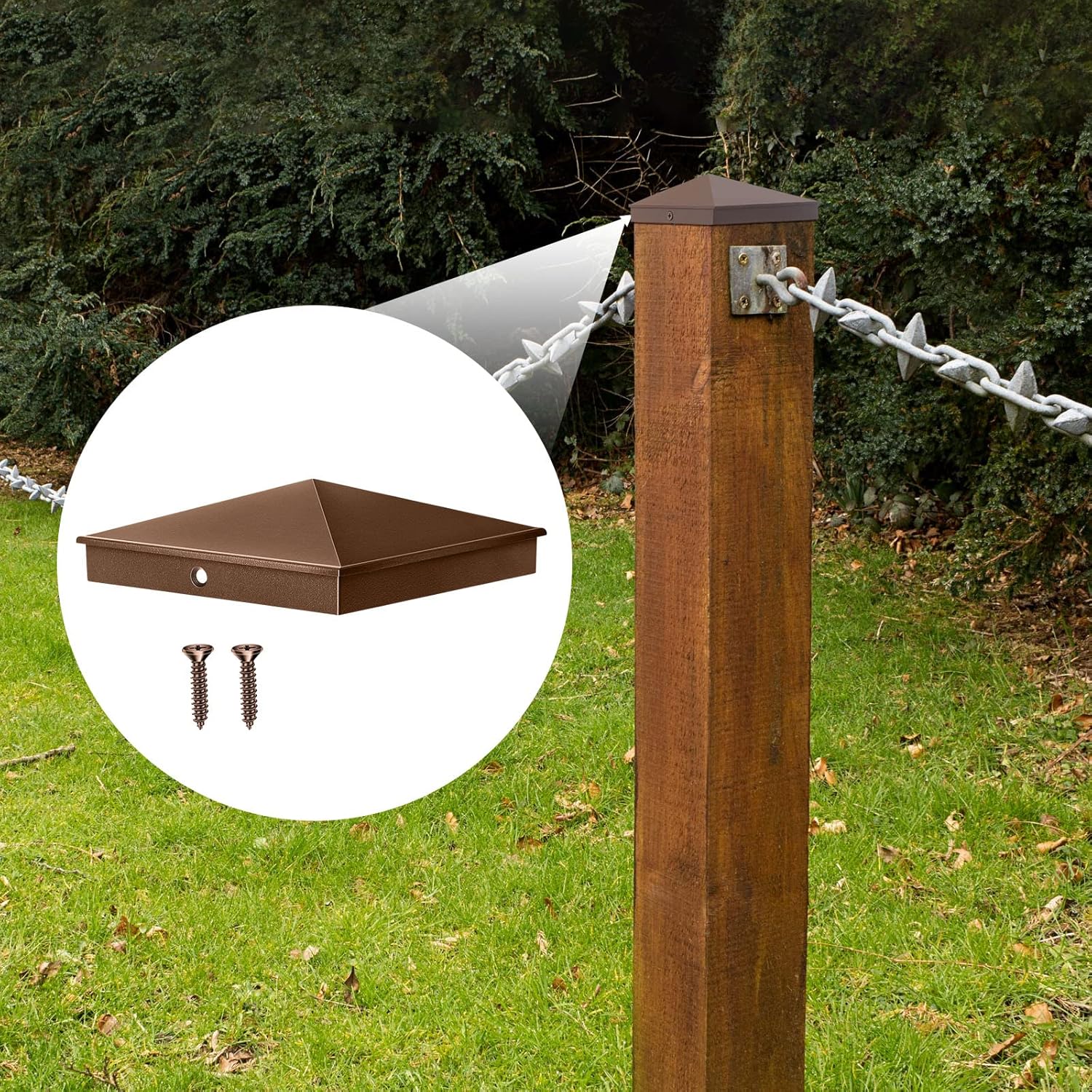 Dunzy 16 Pcs 6 x 6 Post Caps Aluminum Pyramid Decorative Fence Post Covers Works Only for Actual 5.5 x 5.5'' Wood Square Metal with Screws for Corridors Decks Mailbox Pole(Brown)