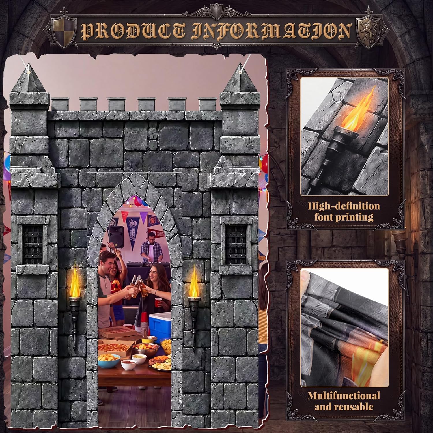 Preboun Medieval Castle Party Decorations Porch Door Banner