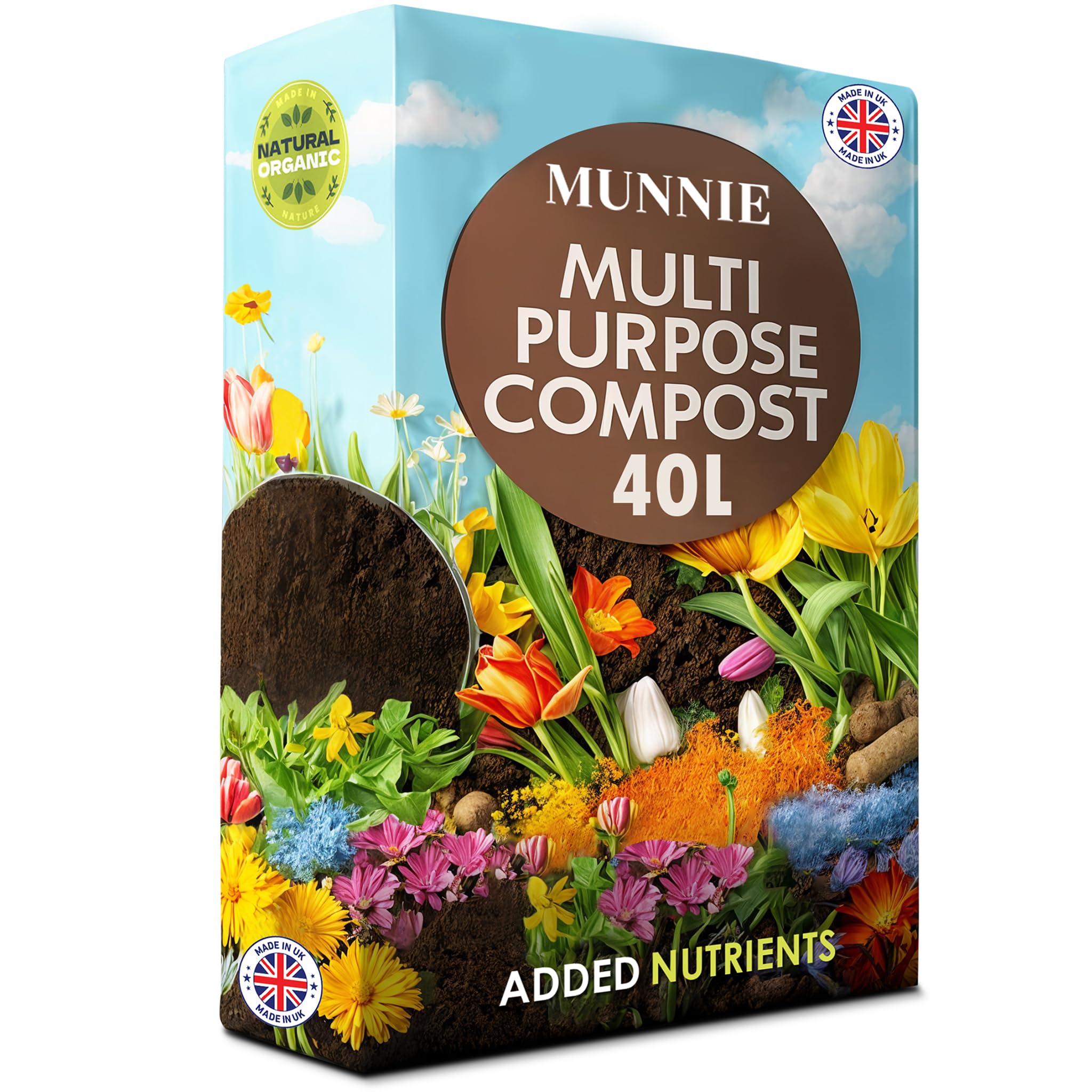 Munnie 40L Multi-Purpose Compost Soil Bag – Eco-Friendly Seed Compost for Outdoor Plants – Nutrient-Rich Potting Mix for Garden, Indoor Use, Houseplants, Pots, and Seed Starting