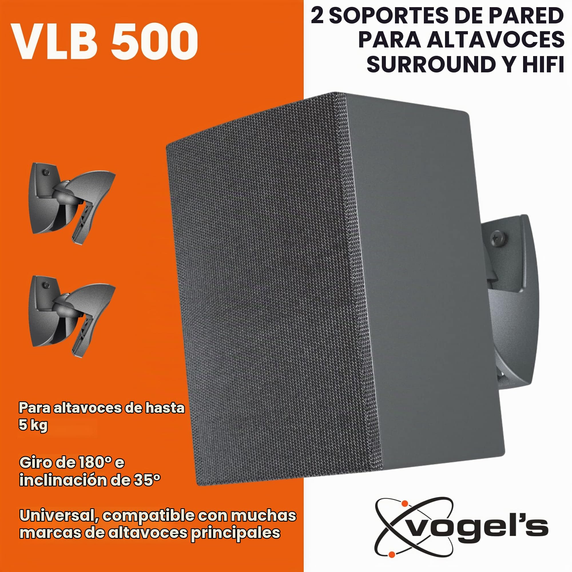 Sony HT-S40R - Barra de Sonido 5.1 (Sistema de Cine en Casa), Negro & Vogel's VLB 500 Soporte de Pared Universal para Altavoces Máx. 5 kg, Embalaje ecológico, Negro (2X)