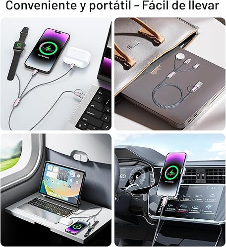 Miniatura 3 de Temdan para artículos esenciales de viaje, cable USB C 3 en 2 para cargador de Apple WatchiPhone 17Lightning, cable de carga múltiple, esenciales de