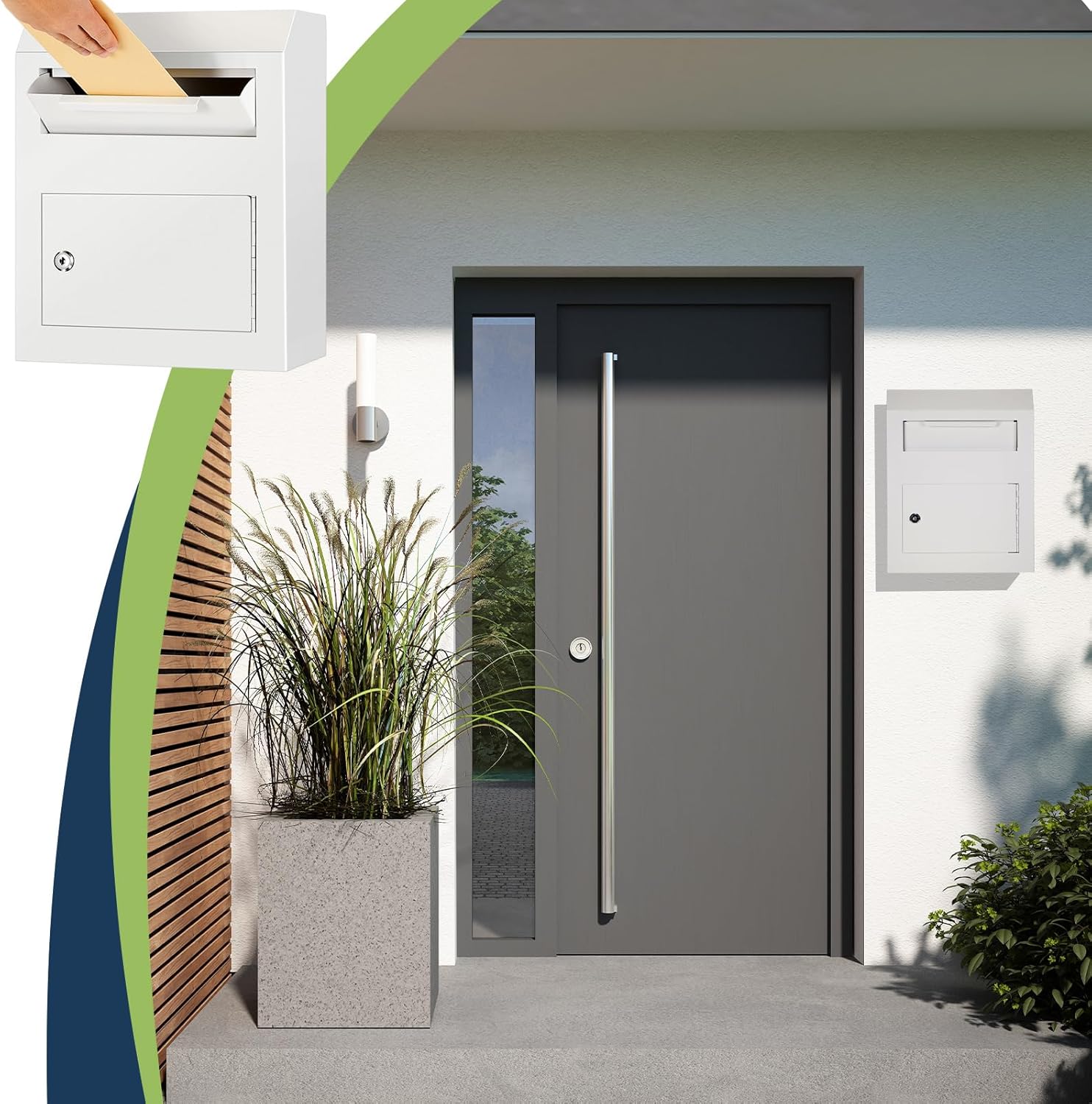 Key Lock Mailboxes for Outside Locking Wall Mount Mailbox Security Key Drop Collection Boxes for Home Business Rent Payments, Mail, Keys, Cash, Checks 15 x 12 x 4 Inches(White)