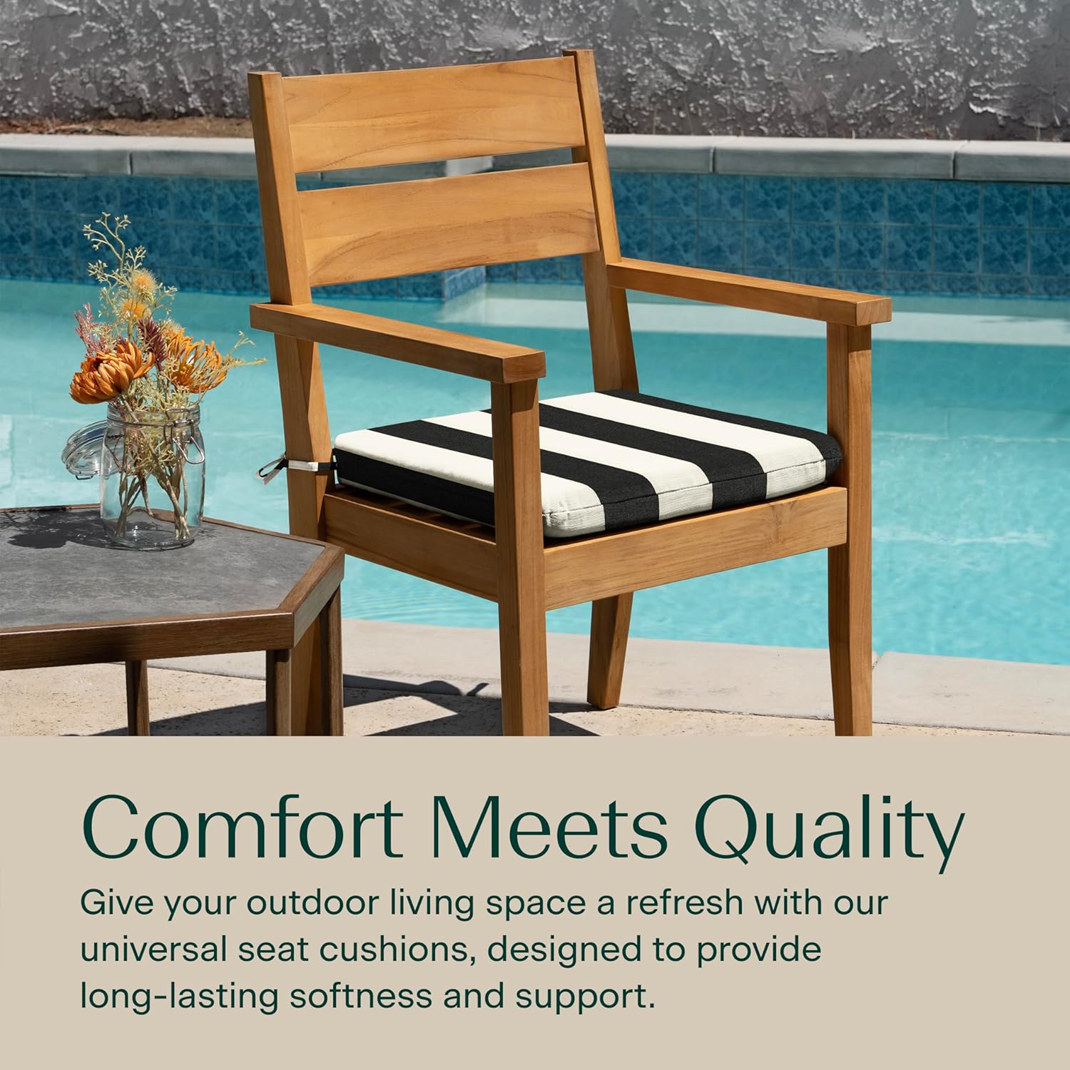 Honeycomb Outdoor Universal Seat Cushion Set, 18" x 17.5", Cabana Stripe Black & Ivory Outdoor Chair Cushions