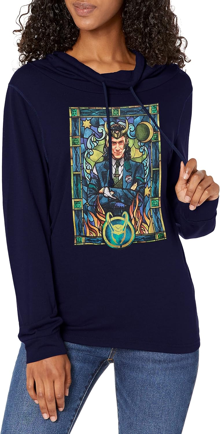 Marvel womens Loki Loki Glass Women's Cowl Neck Long Sleeve Knit Top