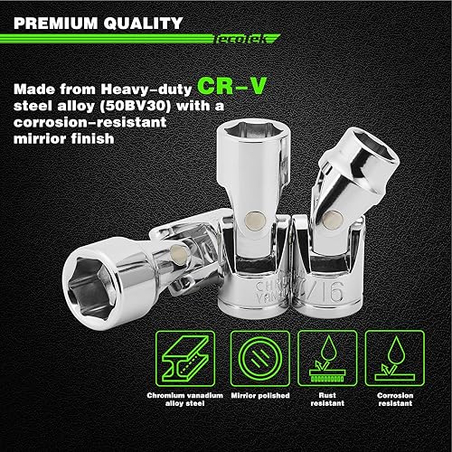 Miniatura 3 de TecoTek Juego de enchufes universales de 17 piezas de 38 pulgadas, juego de enchufes giratorios, 6 puntos, SAE (38 a 34 pulgadas) y métrico (0.394