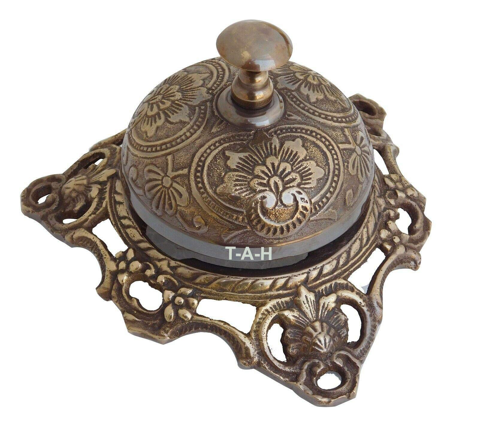 Campana da banco dell'hotel in ottone massiccio decorato antico