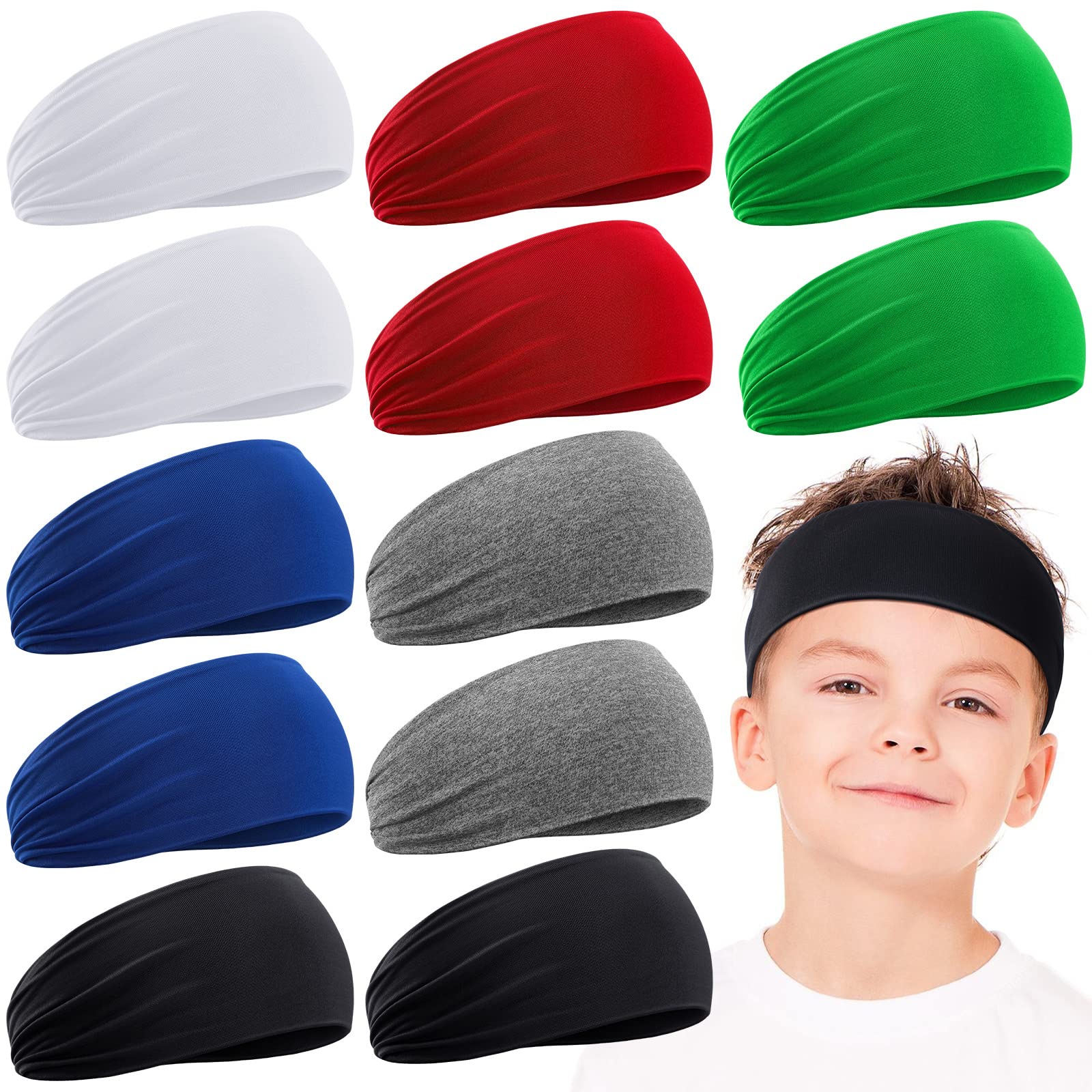 Zhanmai 12 Pcs Kids Headbands 16 Inch Sweatbands