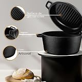 KICHLY 2 En 1 Four Hollandais En Fonte Pré-Assaisonné Avec Couvercle De Poêle A Griller A Double Usage - Cuire Au Four, Frire, Rôtir, Ragoût Et Griller - Cuisson A L'intérieur Et A L'extérieur - 3