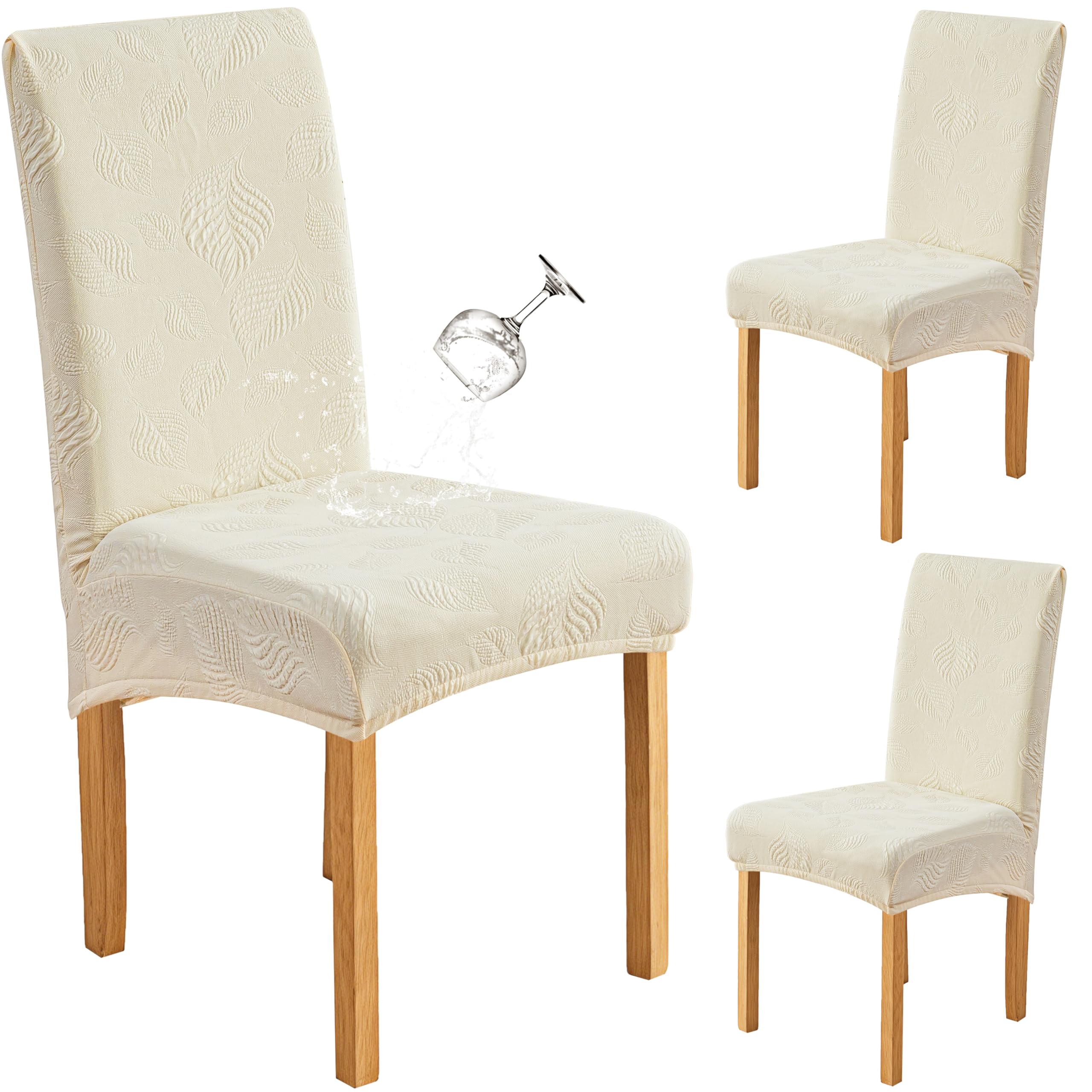 Genina Waterproof Dining Chair Cover Set of 2,Kitchen Chair Cover,Beige