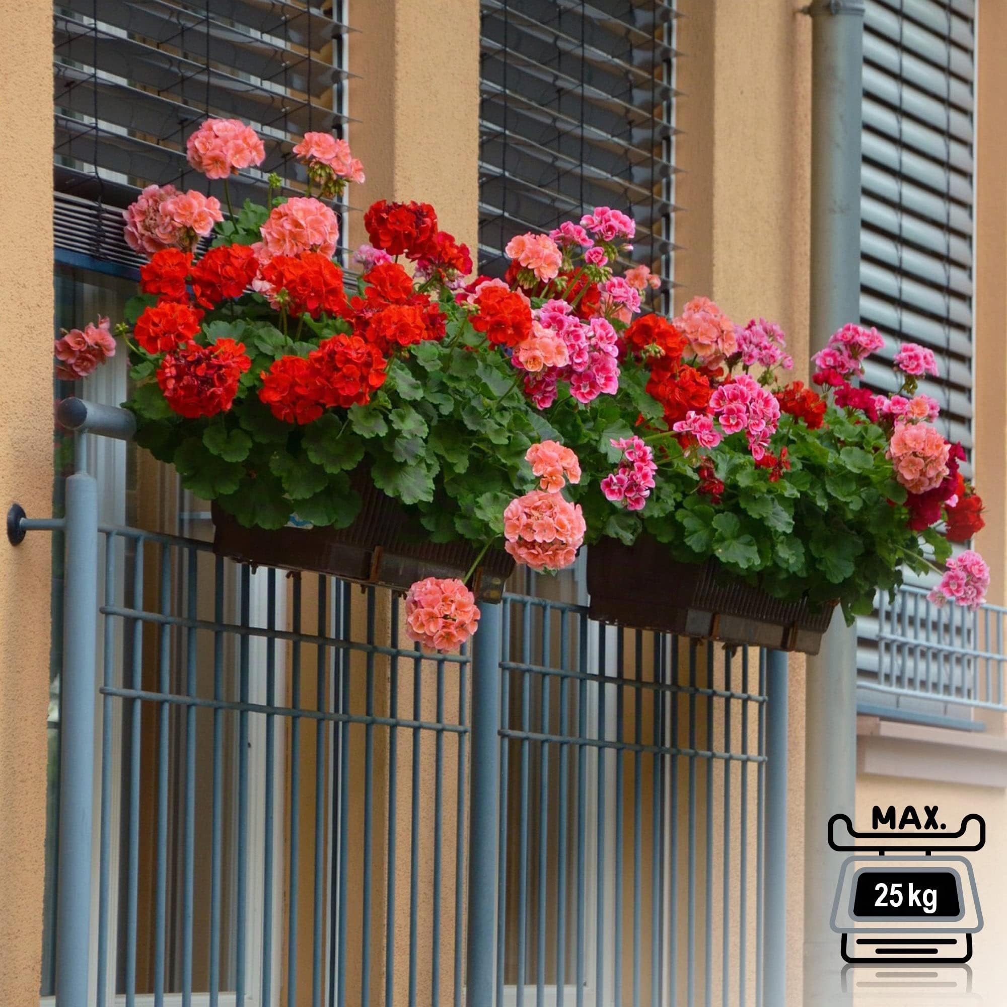 com-four® 4X Support de bac à Fleurs pour parapets et Garde-Corps de Balcon - Fixation Flexible en métal pour bacs à Plantes - réglable dans Les 2 Sens - Pas de perçage