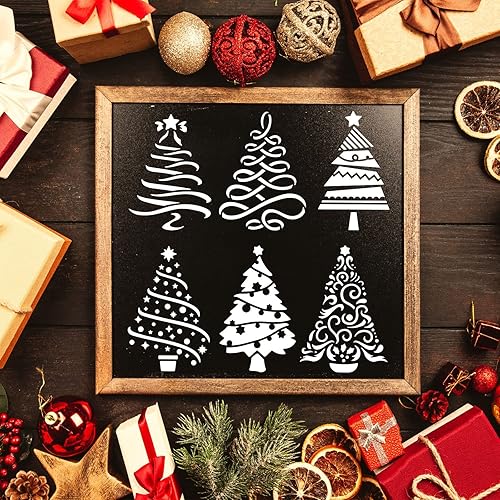 Miniatura 7 de FINGERINSPIRE Plantillas de árbol de Navidad de 11.8 x 11.8 pulgadas, 6 plantillas diferentes de árbol de Navidad con plantillas de estrellas,