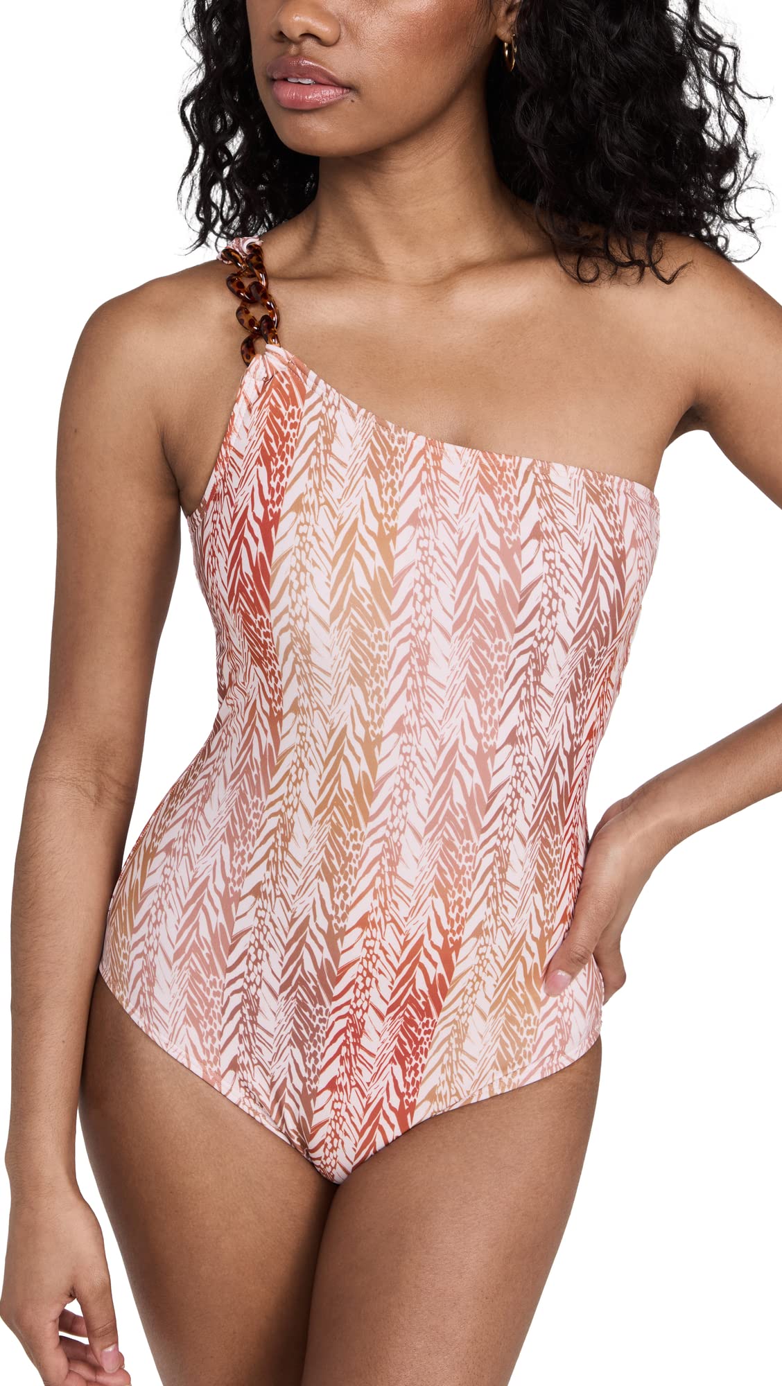 Shoshanna womens Chain One Shoulder One Piece One Piece Swimsuit