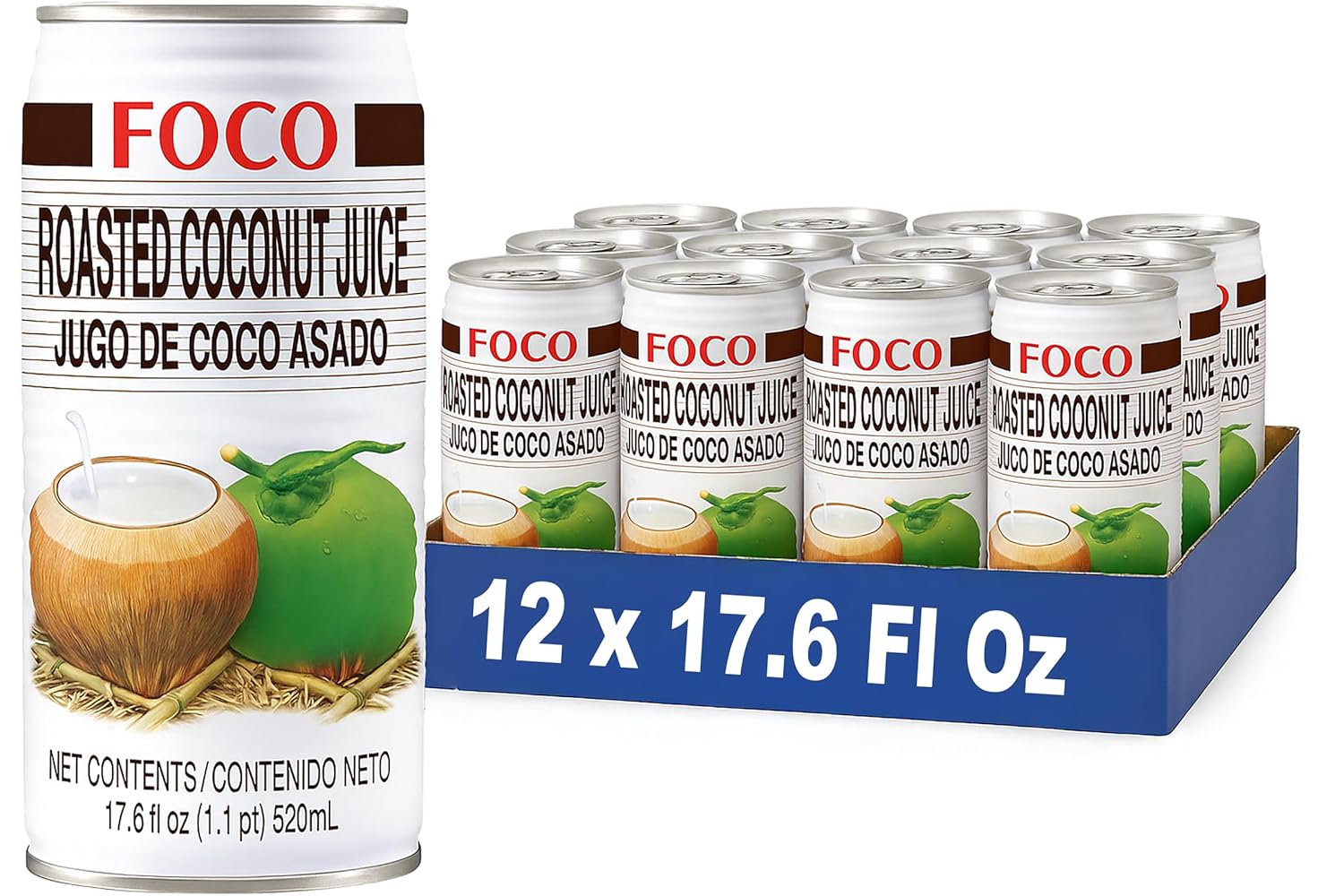 FOCO Roasted Coconut Juice with Pulps 17.6 Fl Oz, Pack of 12