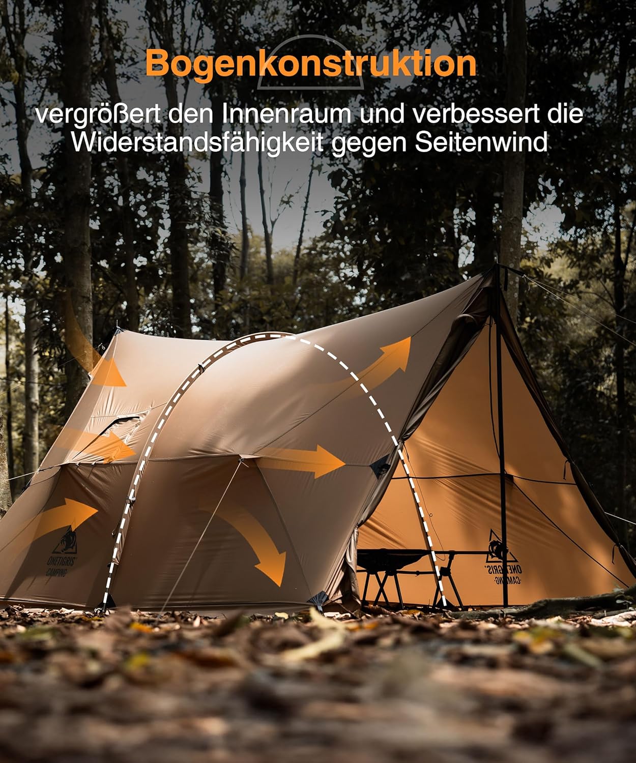 OneTigris ASH Canopy Tienda de campaa para 2-4 personas, impermeable, 3000 mm, resistente al viento, tienda de campaa grande y clida, para invierno, tienda de campaa para exteriores, tamao