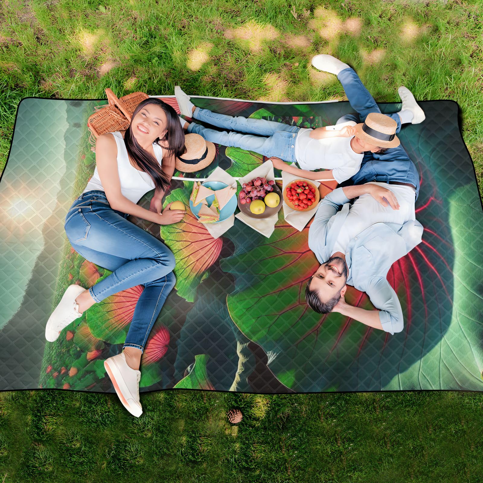 ODAWA Lotos przenośny koc piknikowy łatwy do przenoszenia kompaktowa torba na zakupy koce na zewnątrz koc piknikowy, 203 cm x 299 cm