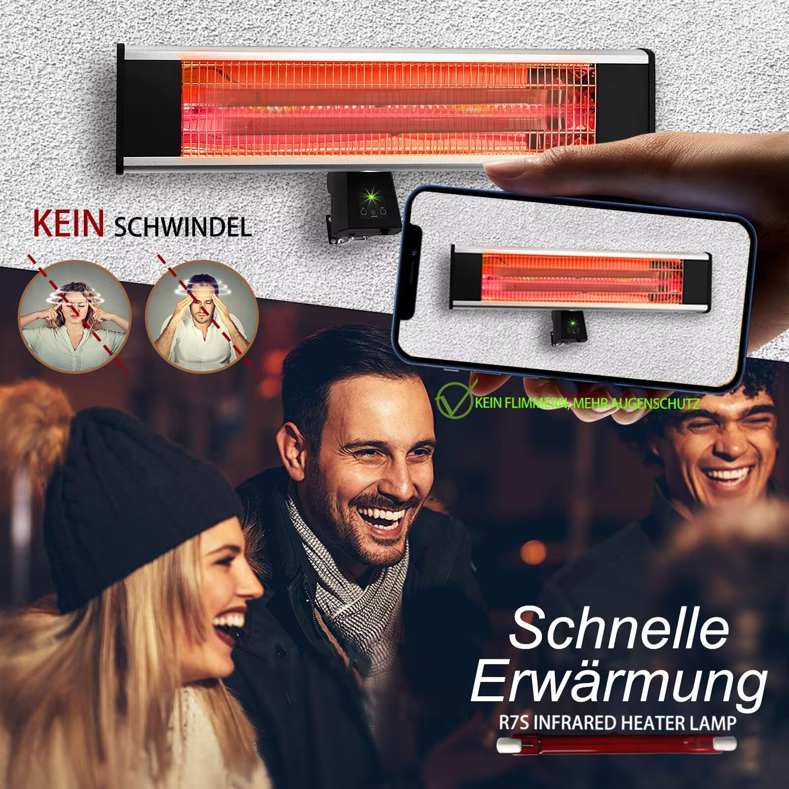 Infrarotlampe 1500W, 254mm R7S Infrarot Heizlampe, 1500W Infrarot Halogenstab Dimmbar, 1500LM, 230V Halogen Lampe Halogenstäbe kein Flimmern, Rot Quarz Halogenstablampe Wärmelampe, 10mm Ø, 2 Stück