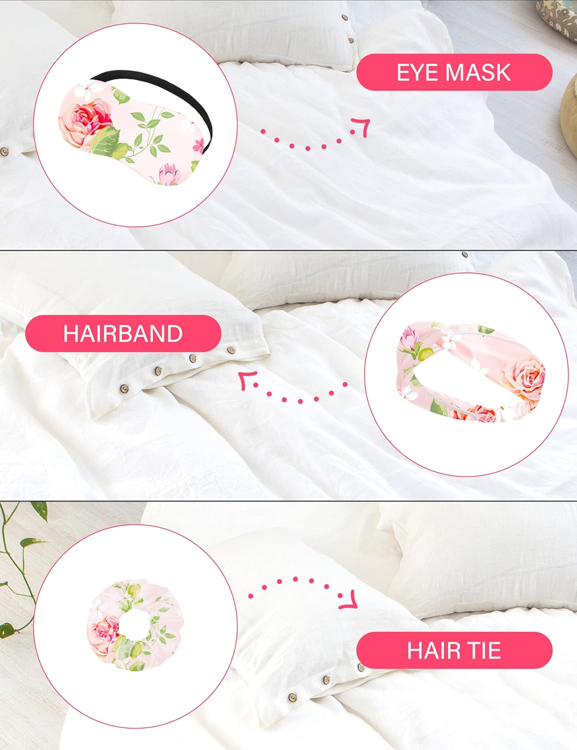 EPLAZA Silk Pajamas for Women Satin Pajamas Set 5 Pcs Long Sleeve Print Pattern Button Down Pjs Sleepwear Loungewear Set - Image 6