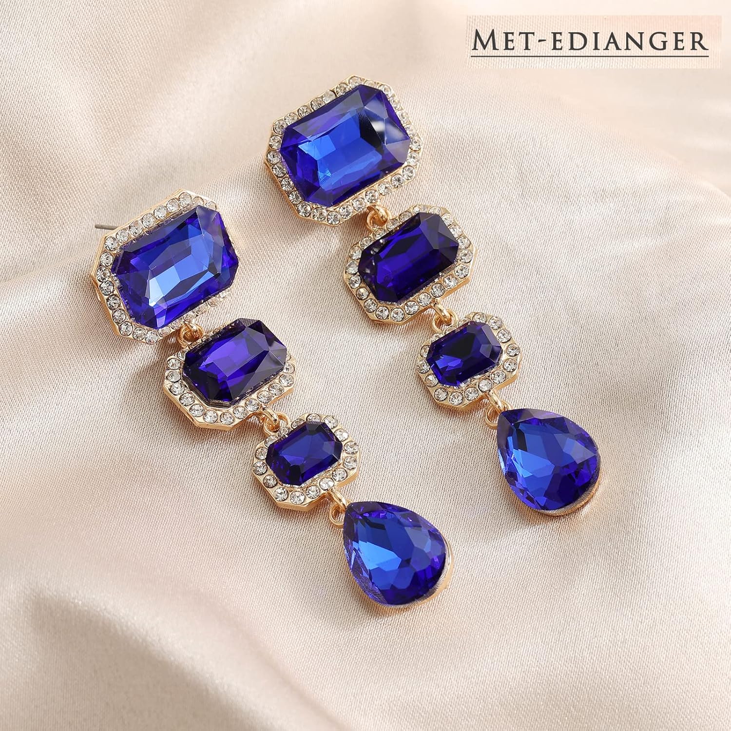 Vintage Rhinestone Drop Dangle Earrings Statement Crystal Dangling Earrings Rectangle Teardrop Chandelier Earrings for Women - Image 5