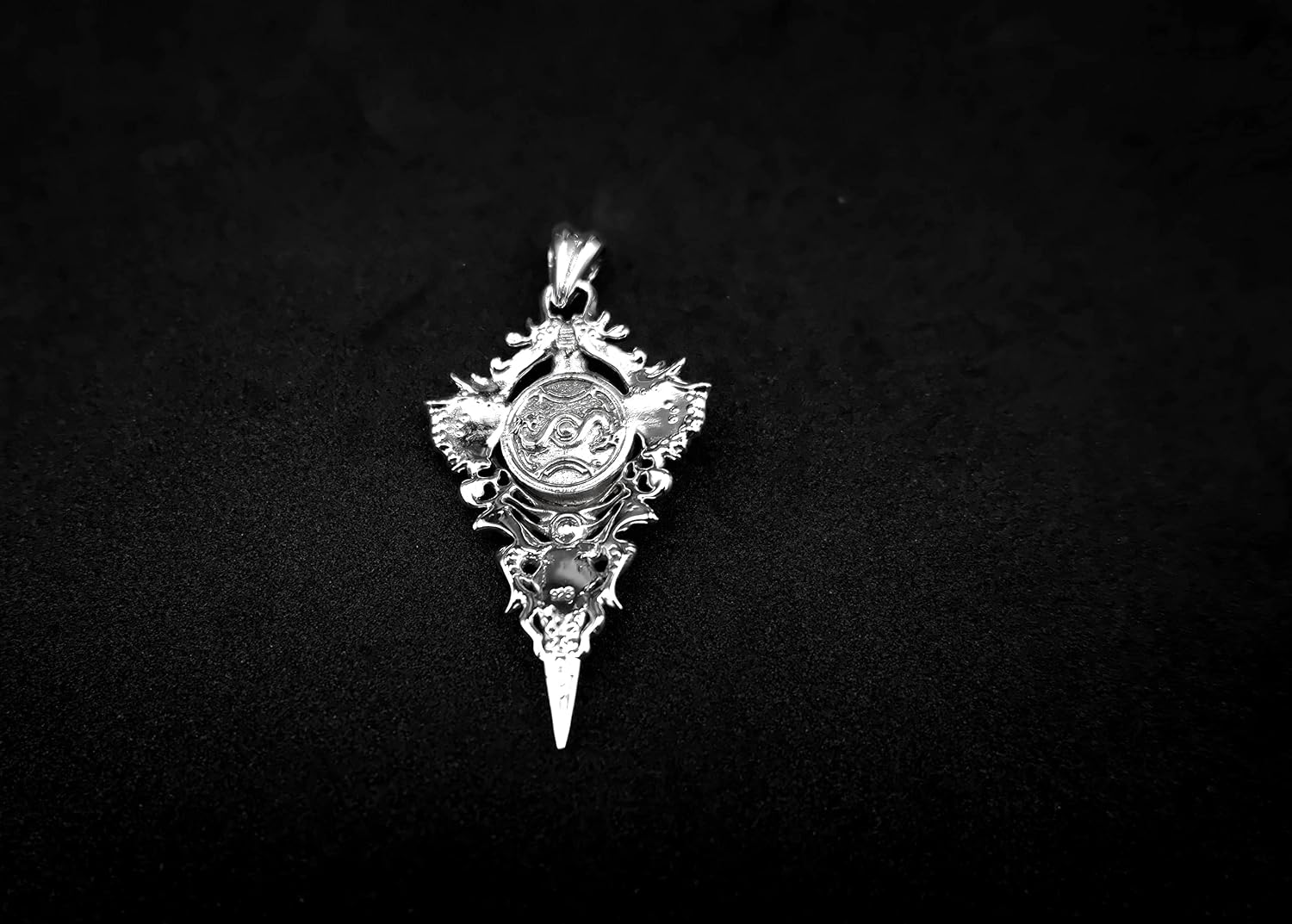 925 Sterling Silver Dragon Pendant Punk Viking Nordic Dragon on Moon Jewelry