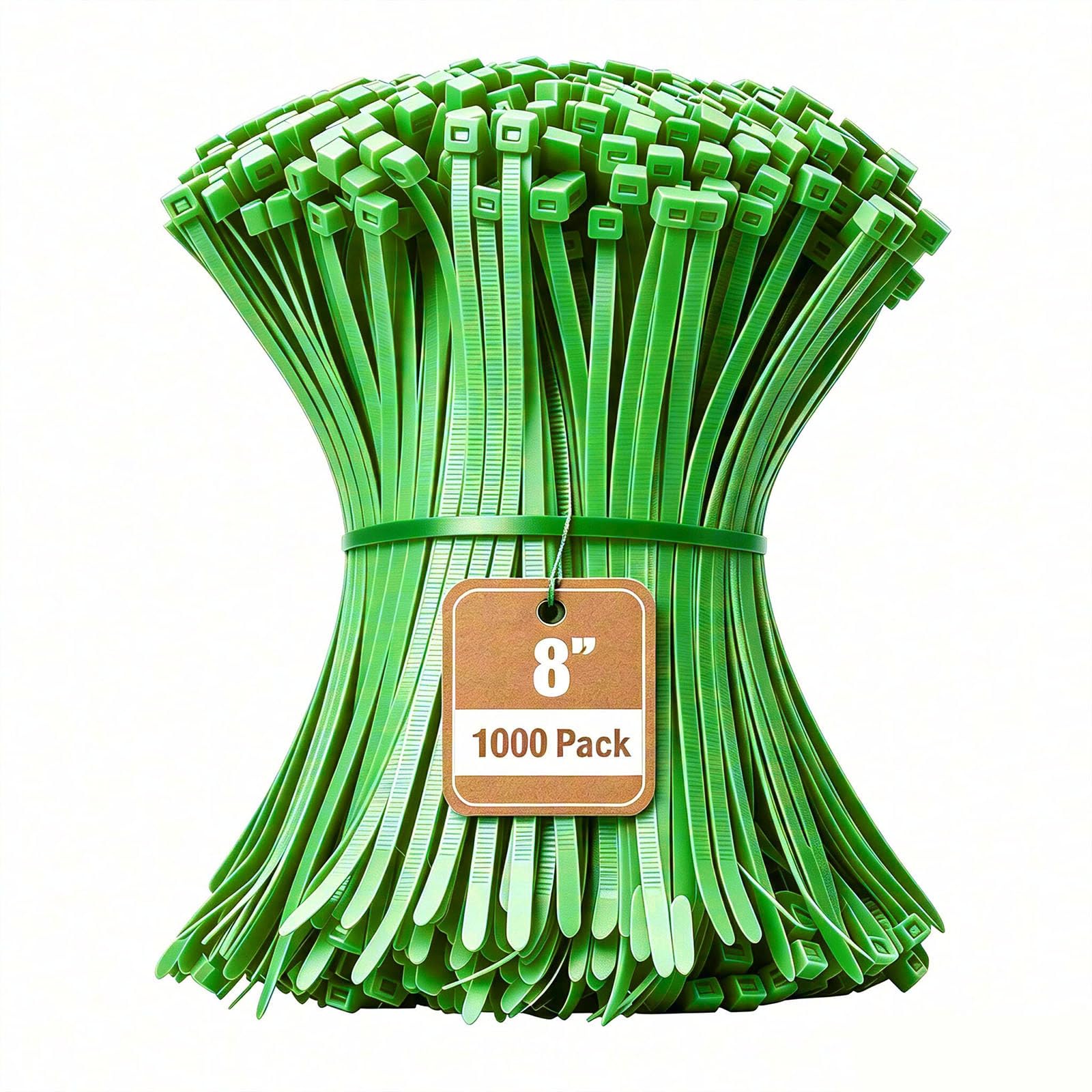Armpow 8 Inch Green Zip Tie 1000 PCS, 40 Lbs - Small to Medium Zip Tie, Nylon PA66 UV Resistant Cable Tie Heavy Duty for Indoor and Outdoor Use - Ideal for bundling and securing objects