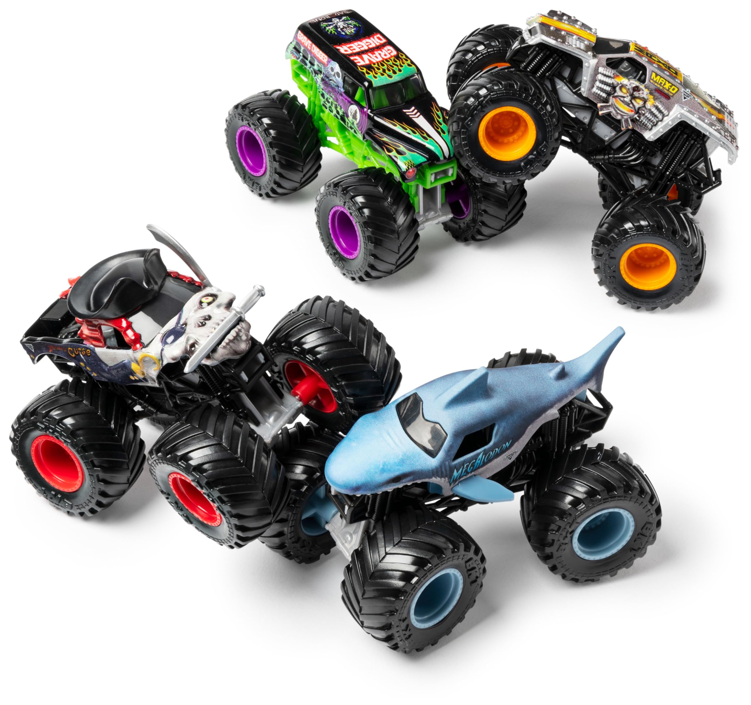 MONSTER JAM - Pack POWER BEASTS: 4 Monster Truck Metálicos a Escala 1:64 - 6053860 - Coches para Niños - Juguetes Niños 3 años +