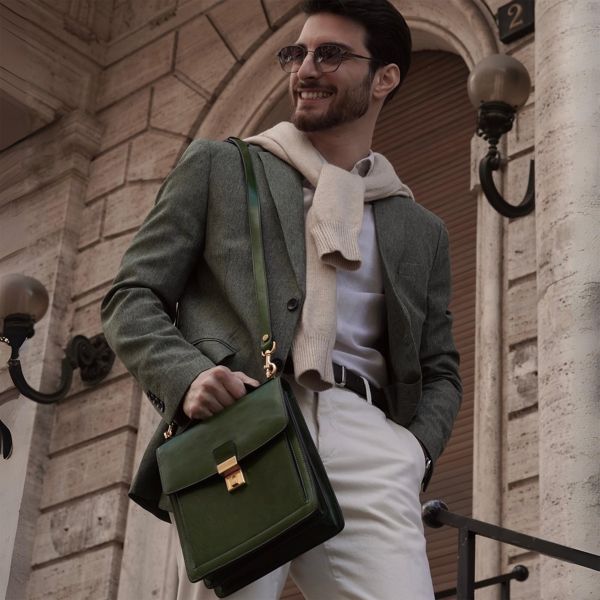 Time Resistance Leder Aktentasche - Leder Tasche Handgefertigt in Italien - Arbeitstasche mit Schultergurt - Kleine Businesstasche - Umhängetasche