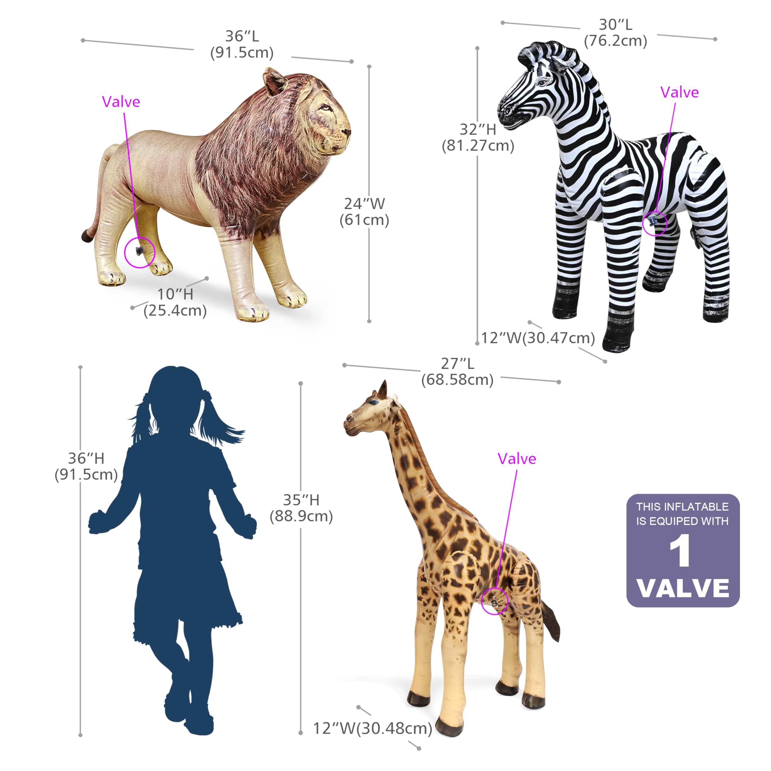 Jet Creations 3 pack Giraffe Zebra Lion safari Great for pool