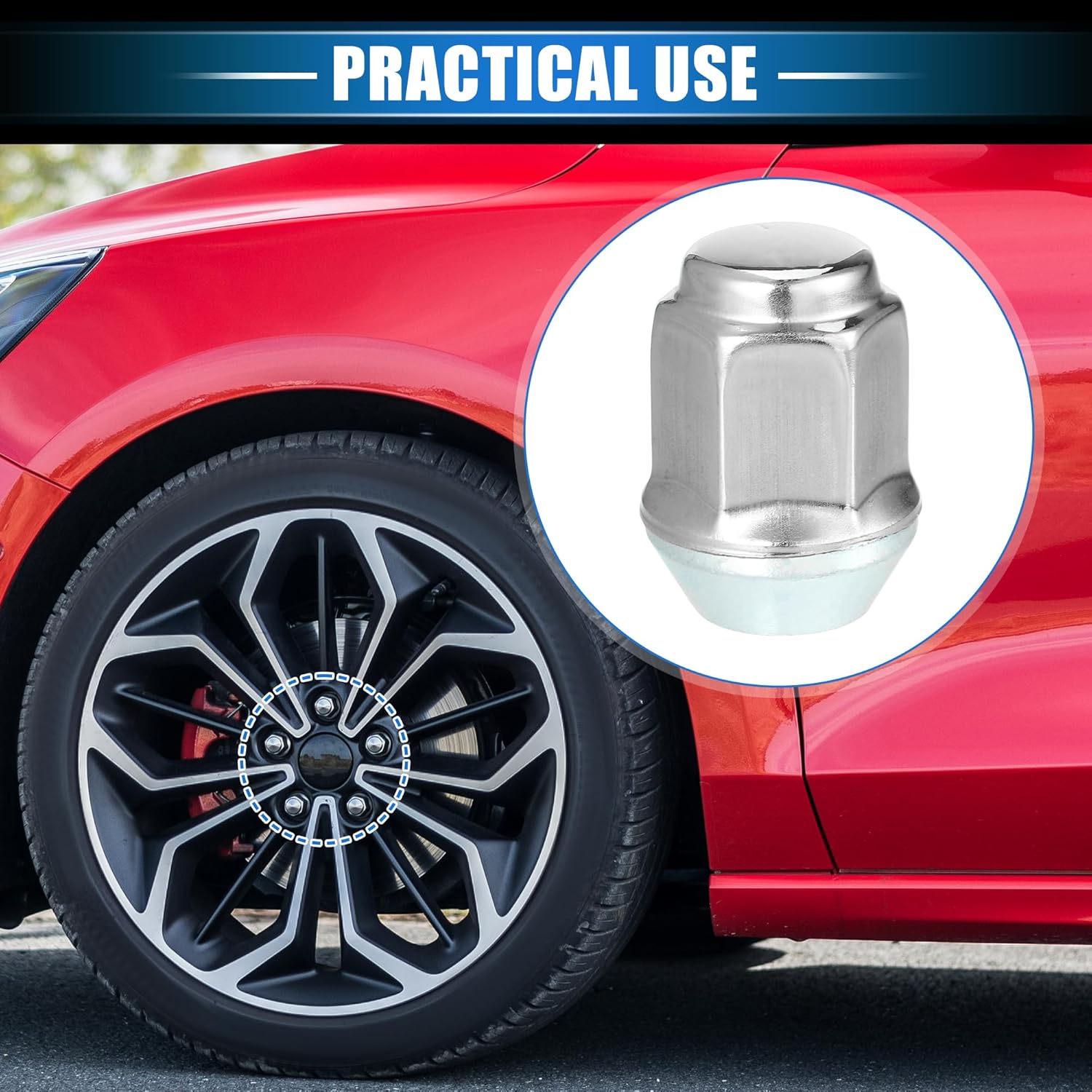 20 Pcs Wheel Lug Nuts Compatible for Ford Focus for Dodge Grand Caravan, Durable M12 x 1.5 Carbon Steel Silver Tone Tire Lugnuts