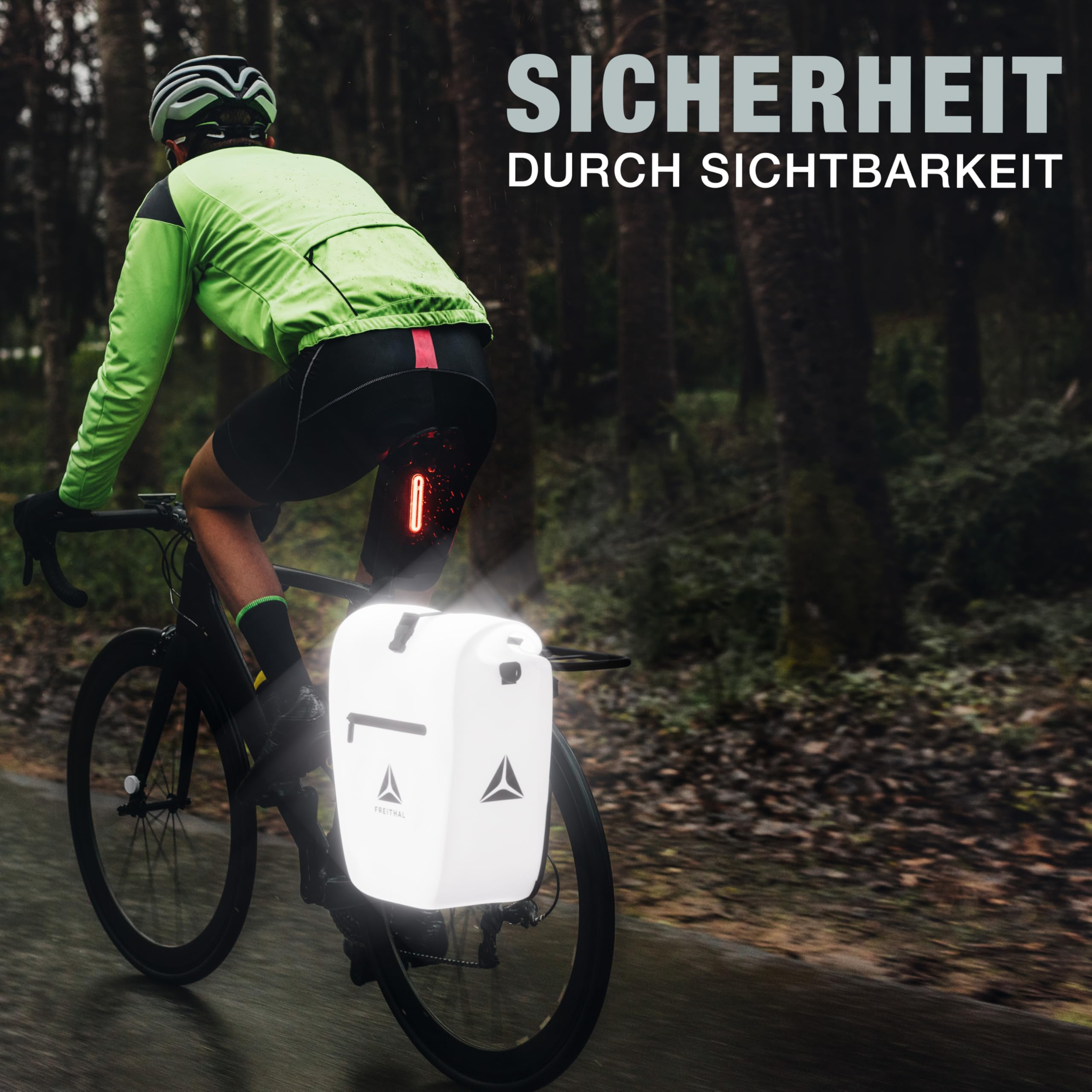FREITHAL - Vollreflektierende Fahrradtasche für Gepäckträger [27L] - Verwendbar als Gepäckträgertasche & Umhängetasche - 100% wasserdichte & Reflektierende Fahrradtasche Gepäckträger - Bike Bag