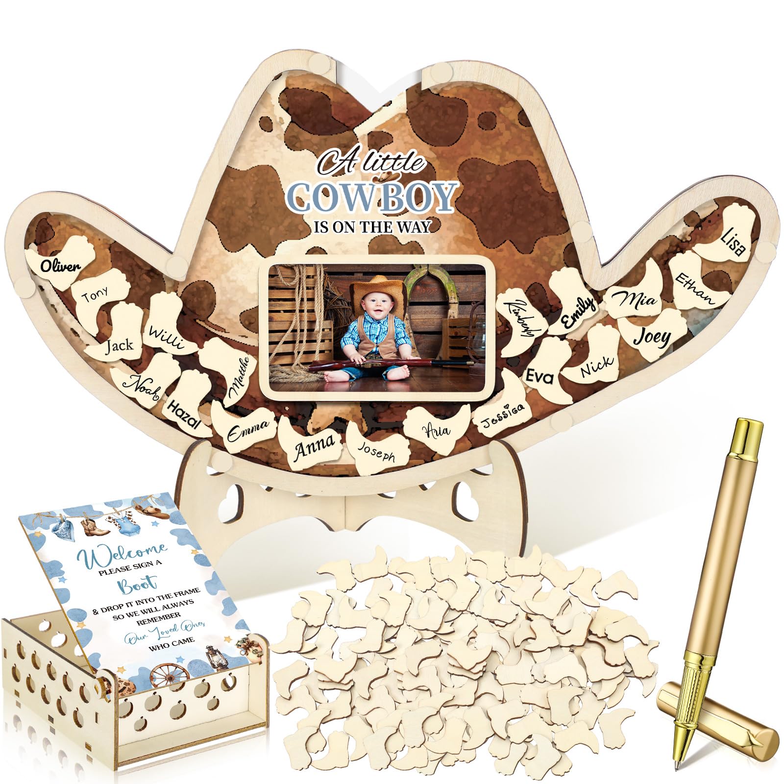 Wenqik 63 Pcs Cowboy Baby Shower Guest Book,Brown