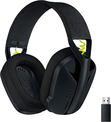 Logitech G435 LIGHTSPEED and Bluetooth Wireless Gaming Headset - Lightweight over-ear headphones, built-in mics, 18h battery, compatible with Dolby Atmos, PC, Mobile - Black