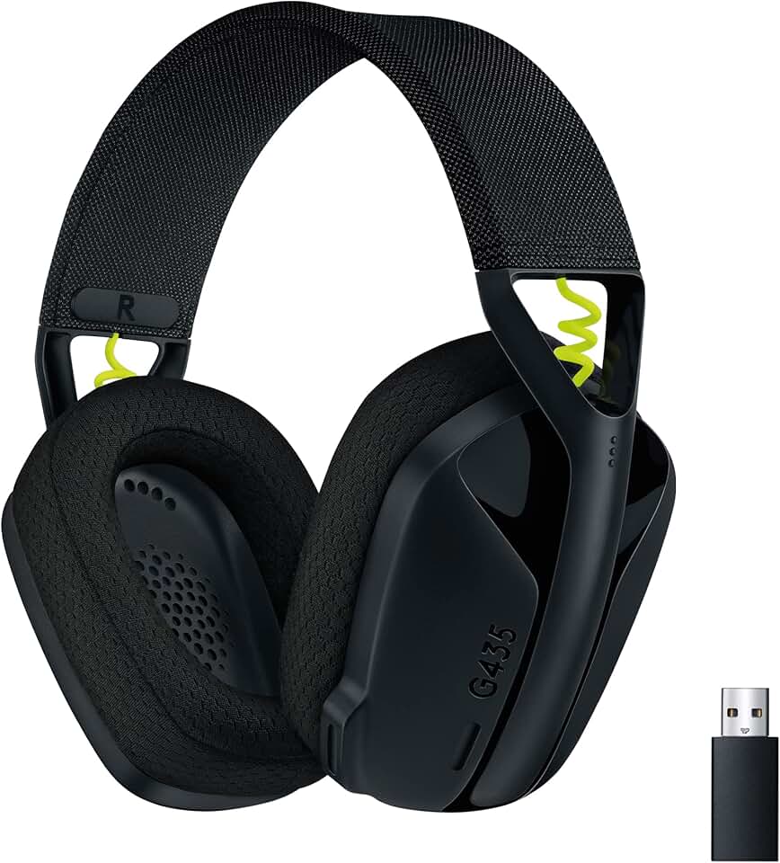 Headset Gamer Sem Fio Logitech G435 LIGHTSPEED, Conexão USB e Bluetooth, Design Leve e Confortável, Microfone Embutido, Bateria de até 18h - Compatível com Dolby Atmos, PC, PS4, PS5, Mobile – Preto