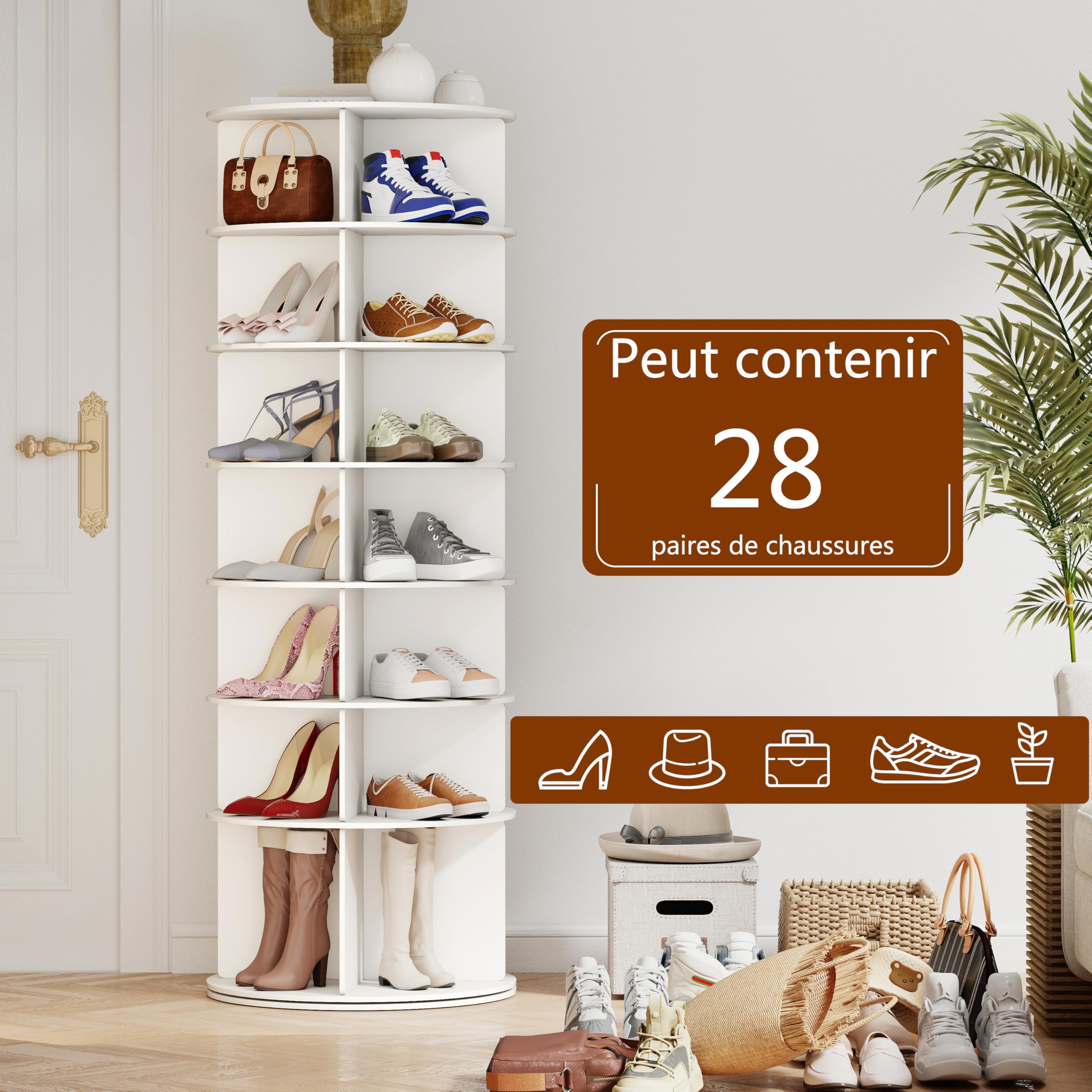 Vrijstaand 360° draaibaar hoog rond achthoekig draaibaar schoenenrek Lazy Susan, draaibare schoenenstandaard voor kastopslag Eenvoudig en modern voor de ingang Ruimtebesparend (Color : 43CM-Gold, Si