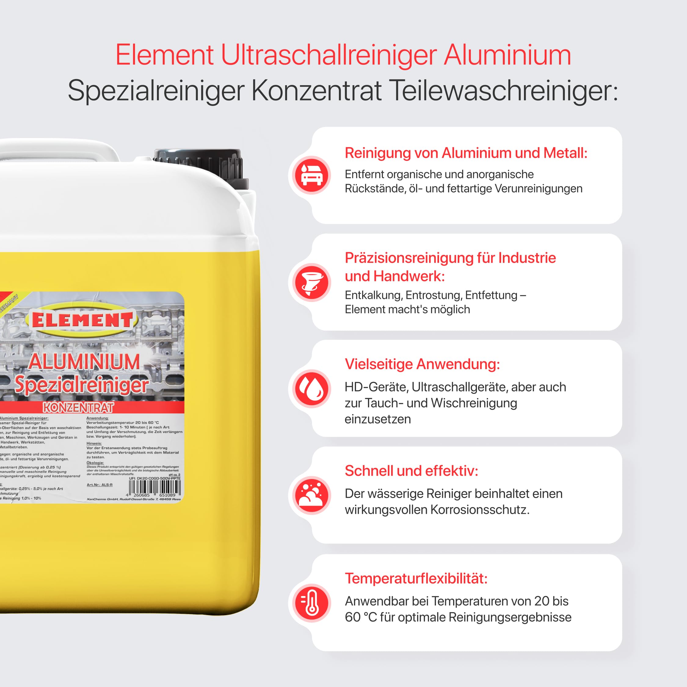 Element Ultraschallreiniger Aluminium 5 Liter Spezialreiniger Konzentrat Aluminiumreiniger