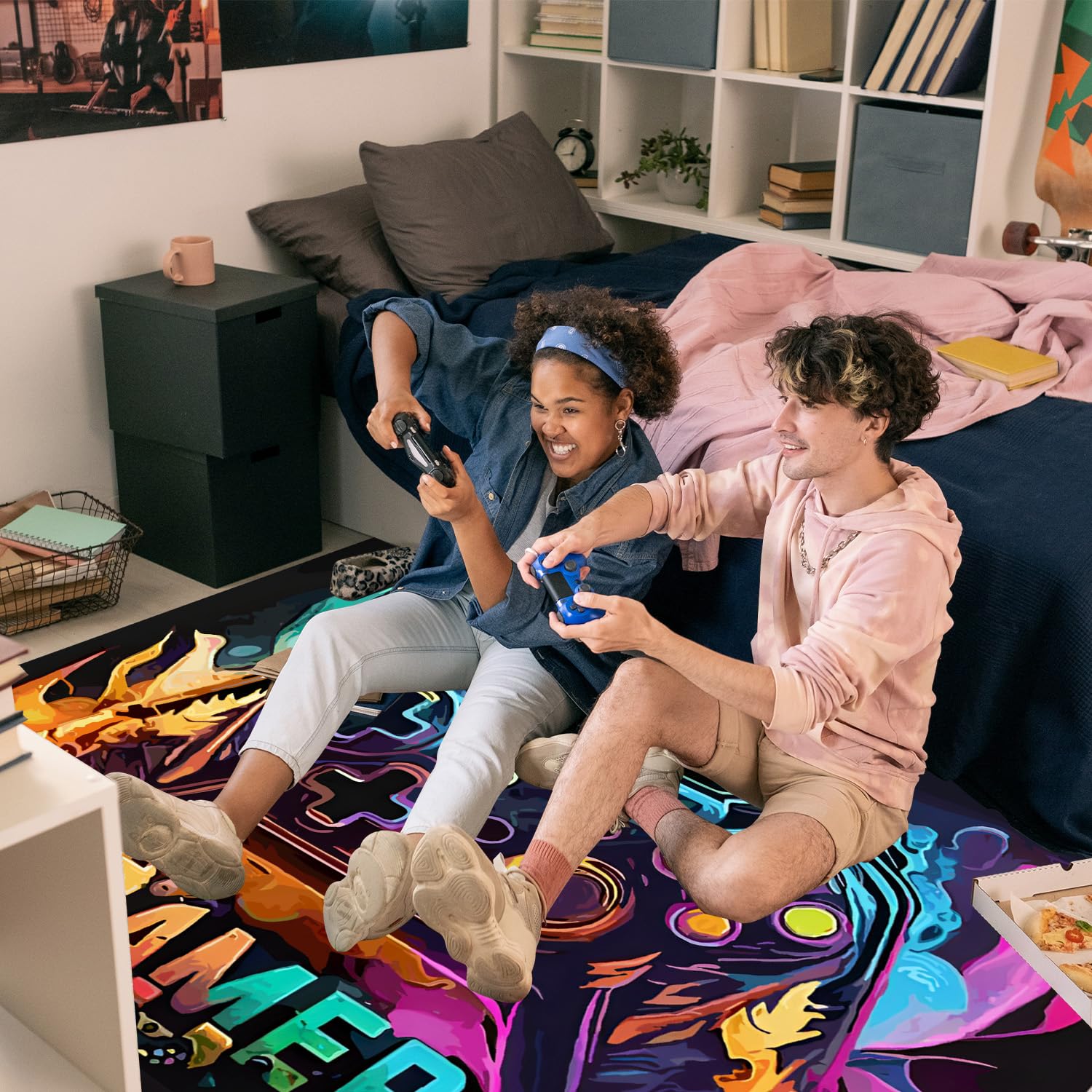 Gaming Teppich 3D Game Controller Design, 120 x 160 cm Gamer Teppich Spielteppich, Rutschfeste & Waschbare Fußmatte, Coole Deko für Jungen Teenager Schlafzimmer Wohnzimmer Spielzimmer Gamer Setup, B
