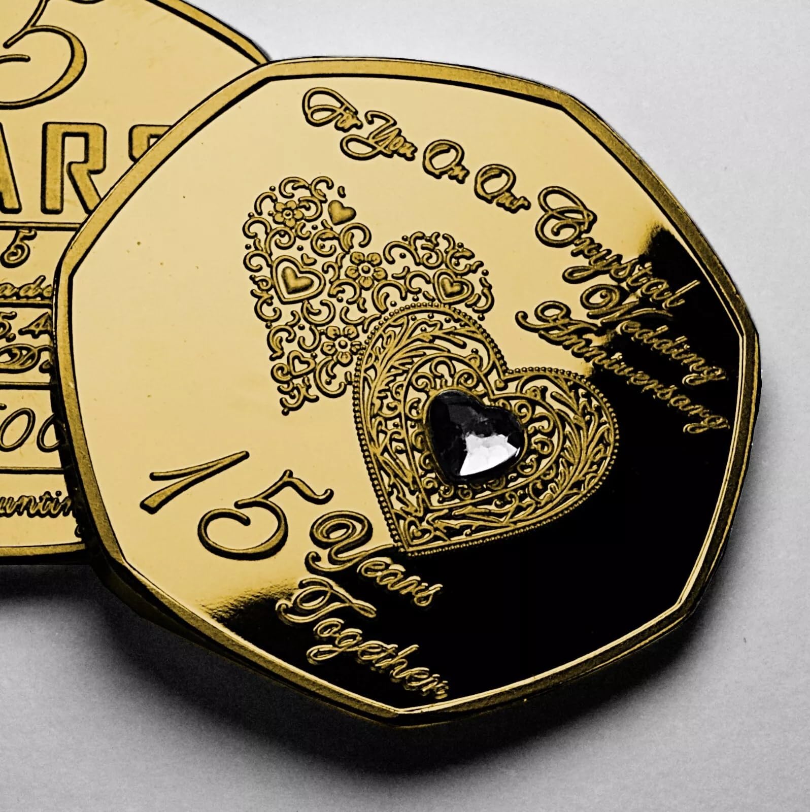 The Commemorative Coin Company ON OUR 15th CRYSTAL WEDDING ANNIVERSARY Gold Commemorative. GEM. Gift/Present Husband/Wife/Partner/Couple. 15 Years of Marriage Fifteen.