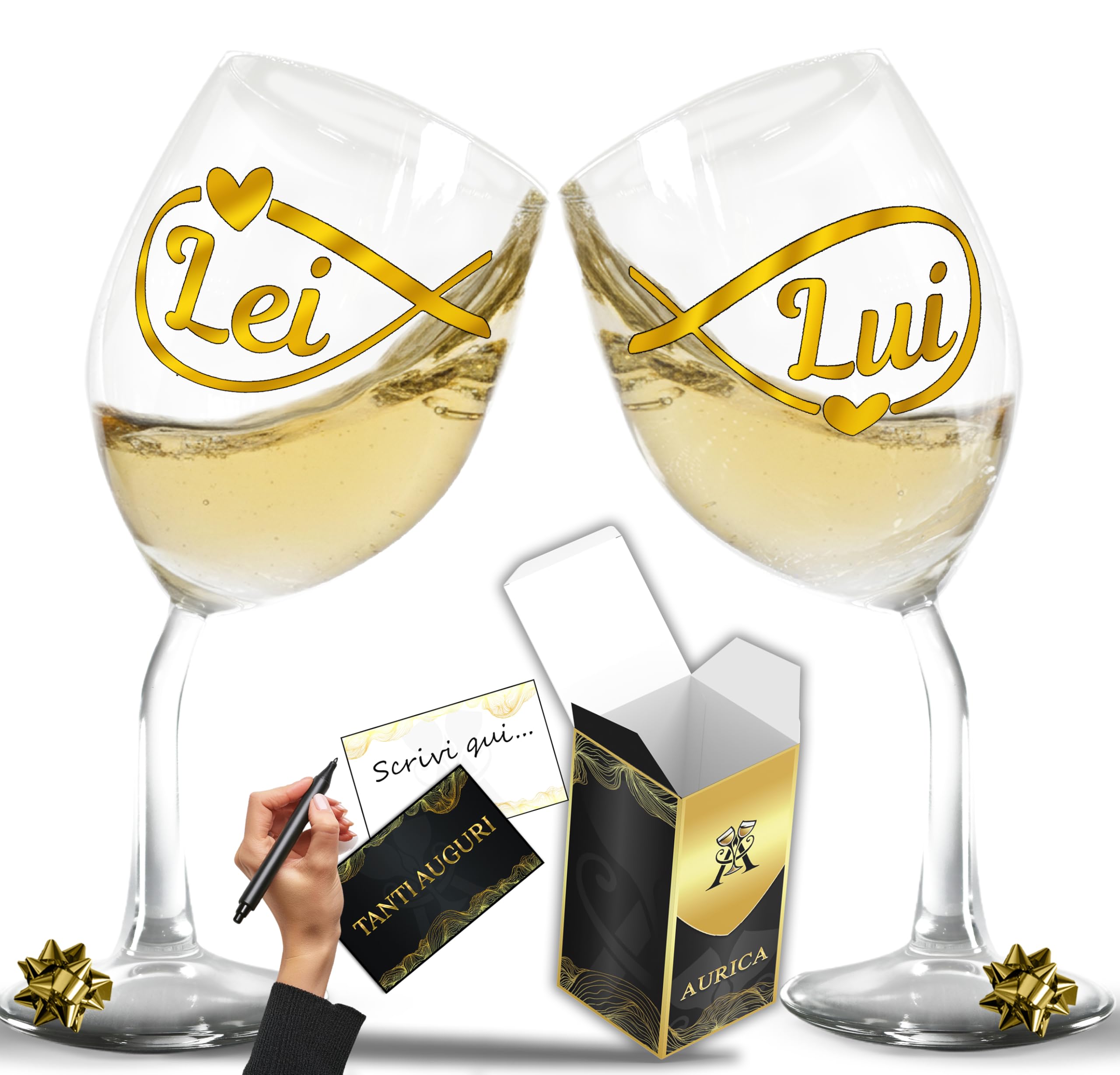 Coppia Calici Vino Personalizzati LUI LEI ∞ – Due Bicchieri Piegati Coordinati Con Simbolo Infinito Per Celebrare L’Amore E I Momenti Insieme Con Confezione Regalo Inclusa