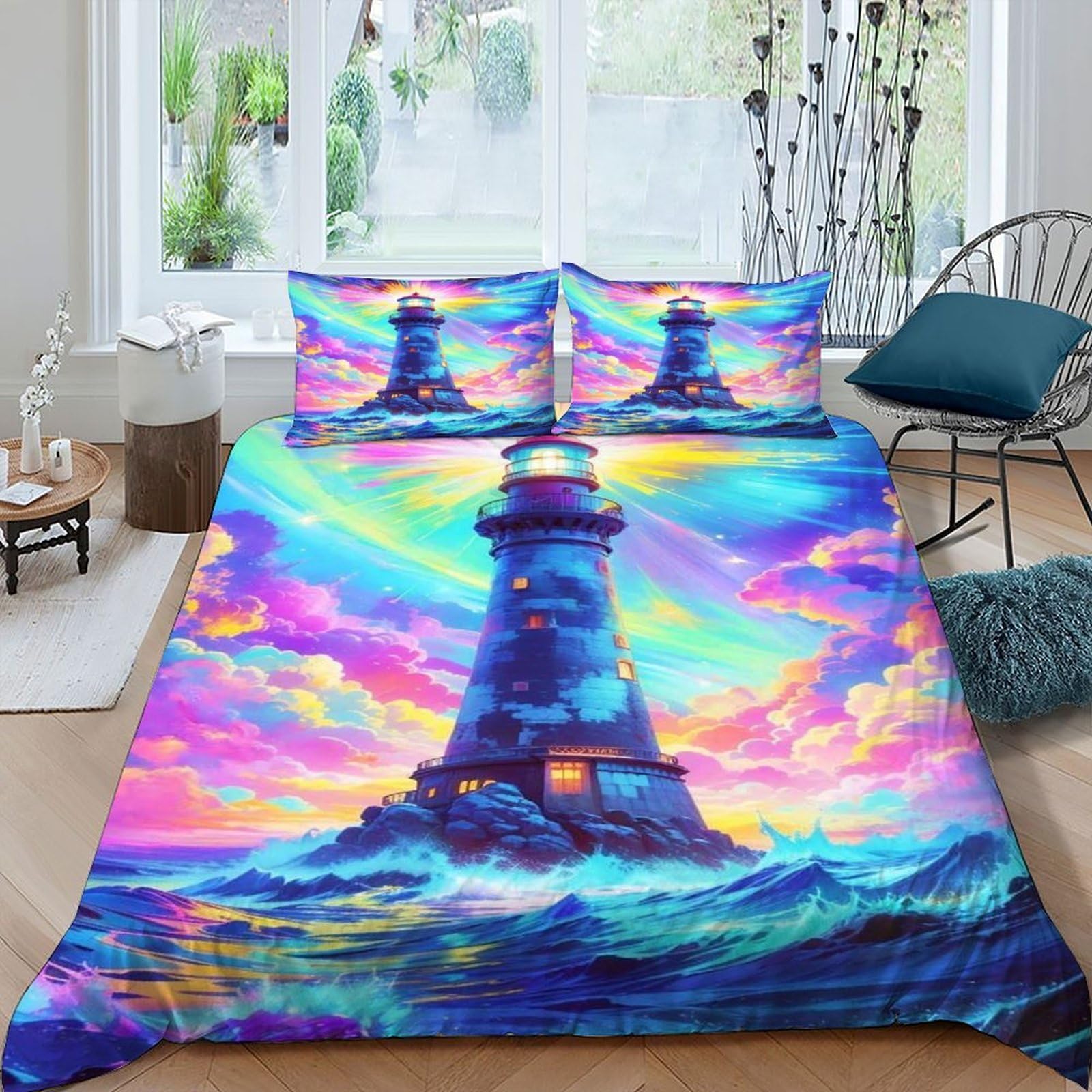 Housse de couette fermeture éclair marine avec 2 taies d'oreiller microfibre