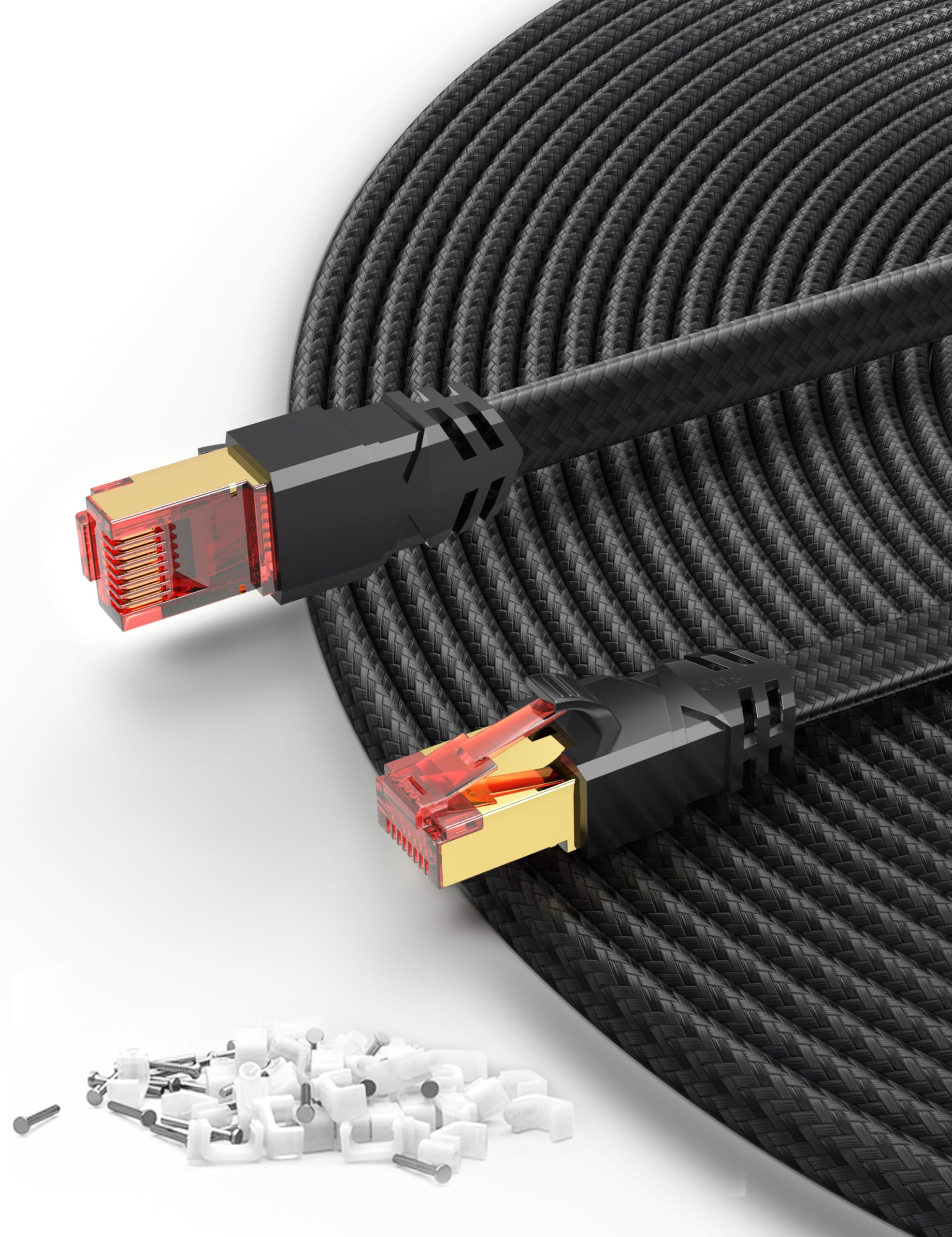 Cat 8 LAN Kabel 12meter,Tesmax 40Gbps Netzwerkkabel Hochgeschwindigkeits 2000MHz S/FTP Ethernet Kabel Gigabit POE RJ45 Nylon Geflochtener Vergoldeter Patchkabel für PS5 Router Modem Switch Steam Deck