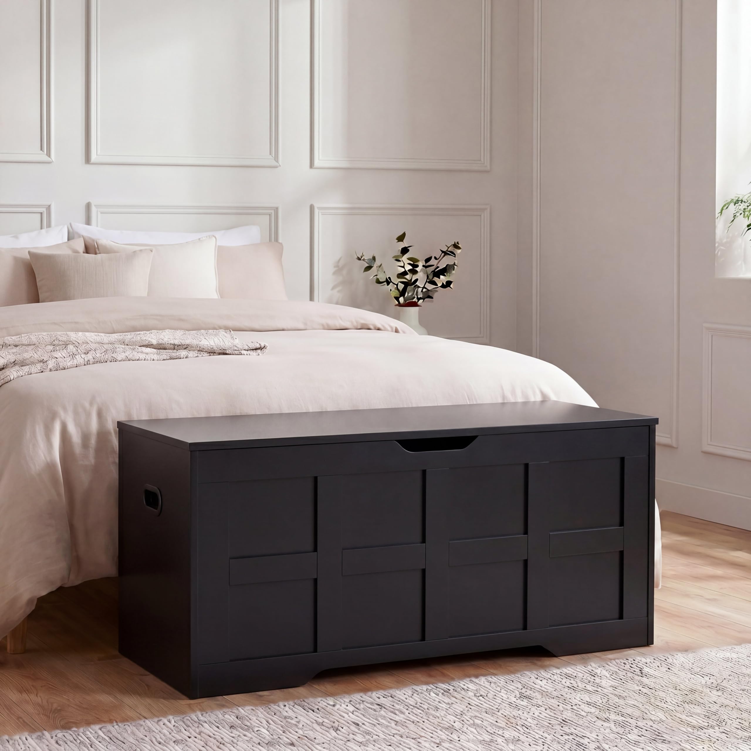 Vida Designs Storage Ottoman Bench | Black | 100W cm | Shaker Style | Cut-Out Handle | Easy Assembly | Blanket Box | Modern Bedroom Living Room Hallway Furniture Storage Toy Box Unit