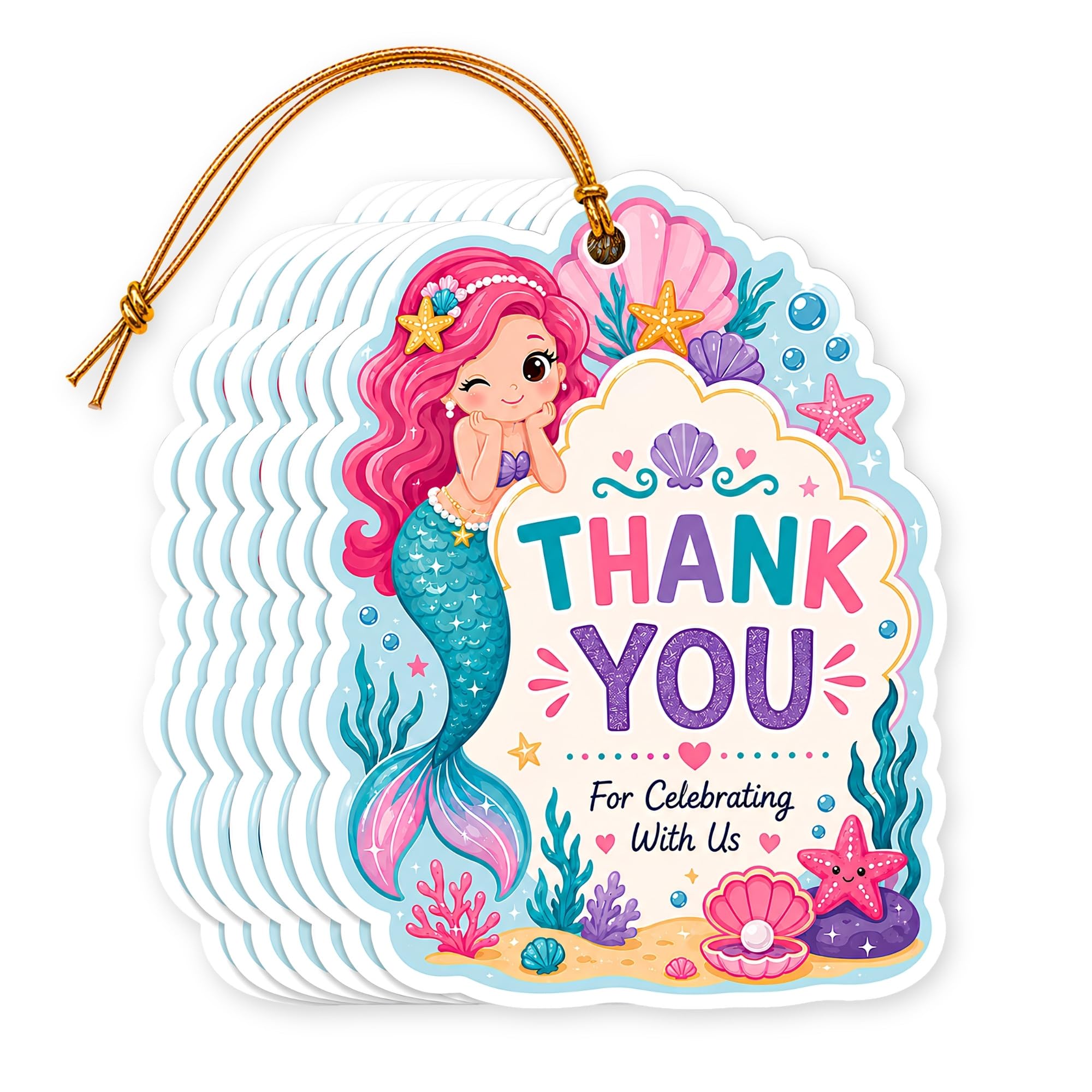 NYOTA Mermaid Birthday Thank You Return Gift Tags with Golden Thread | Premium Die-Cut Mermaid for Birthday Return Gifts & Party Favours (Pack of 20 Gift Tags)-picture-31