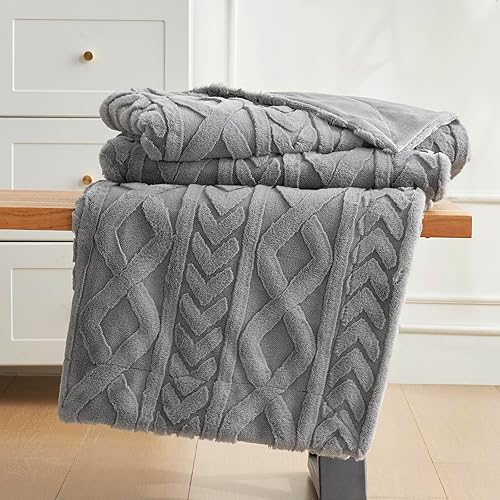 Cozy Bliss Manta de piel sintética para sofá, manta de invierno suave y gruesa para sofá, cama, sala de estar, dormitorio, 50 x 60 pulgadas, gris