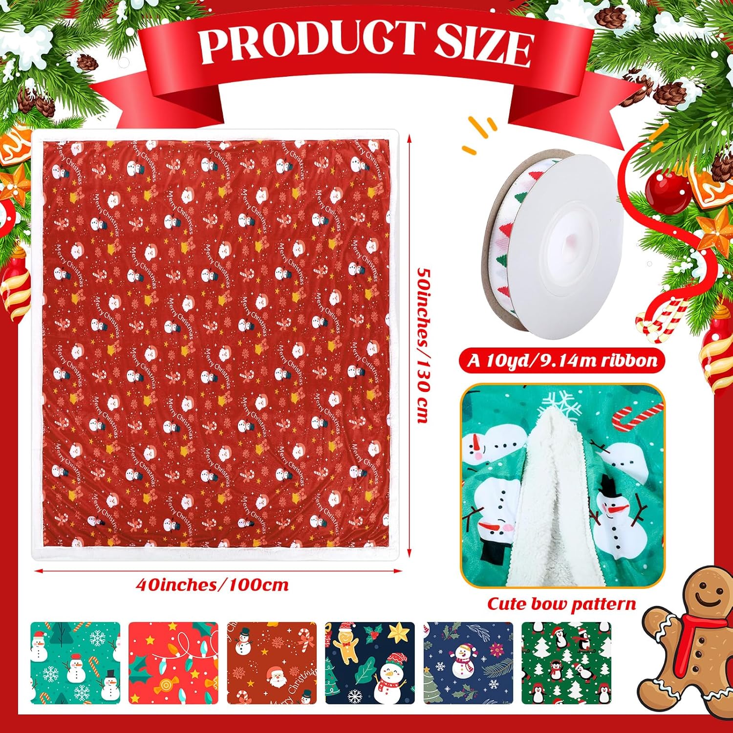 6 Pcs Christmas Throw Blankets 40 x 50 Inch Xmas Sherpa Fleece Throw Blanket Christmas Decor and Warm Winter Fuzzy Cozy Holiday Carpet for Gift Home Couch Bed Sofa - Image 2